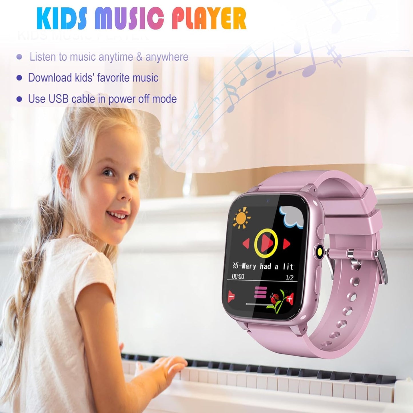 Goodatech 1.69'' Kids Smart Watch for Kids Boys Girls, HD Camera,26 Puzzle Games,Video Music Player,Pedometer,Flashlight,Alarm Clock, Christmas Birthday Gifts for 4-12 Years Children (Pink)