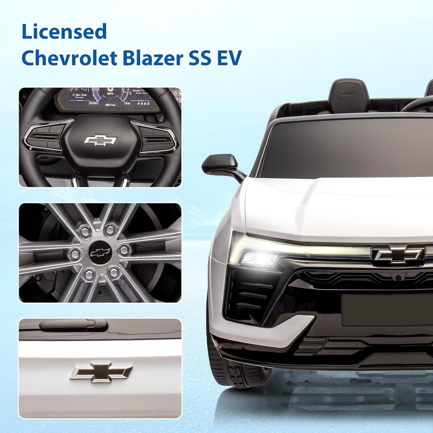 Hetoy 24V 2-Seater SUV Licensed Chevrolet Blazer Ride On Car Toy w/Parent Remote Control, 3 Speeds, Wireless Music, MP3 Player, Electric Car for Kids Ages 3-8, White