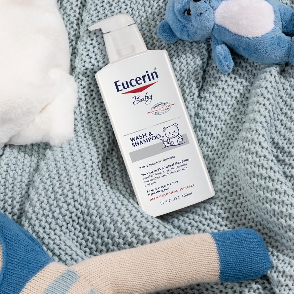 Eucerin Baby Unscented Baby Shampoo and Body Wash, Tear Free Shampoo and Wash, 13.5 Fl Oz Pump Bottle, Pack of 3