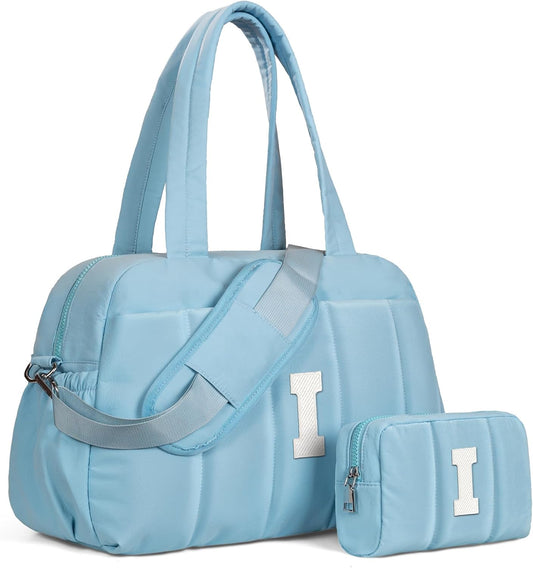 Duffle Bag, Weekender Bags for Girl，Initial Overnight Bag with Wet Pocket，Teenage Girl Gifts-Lightweight Dance Bags Personalized Gymnastics bag with Makeup Pouch