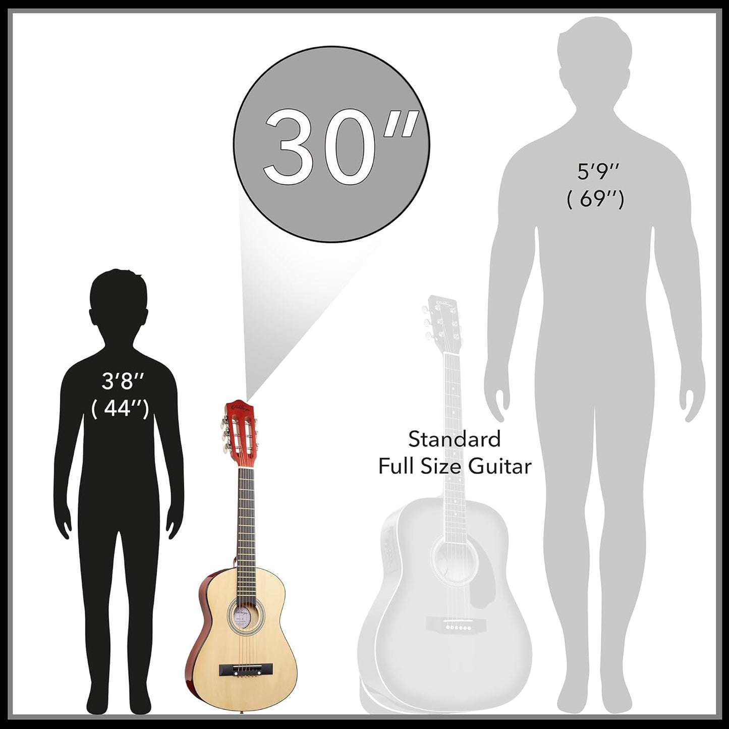 Ashthorpe 30-inch Beginner Acoustic Guitar Package (Natural), Basic Starter Kit w/Gig Bag, Strings, Strap, Tuner, Picks