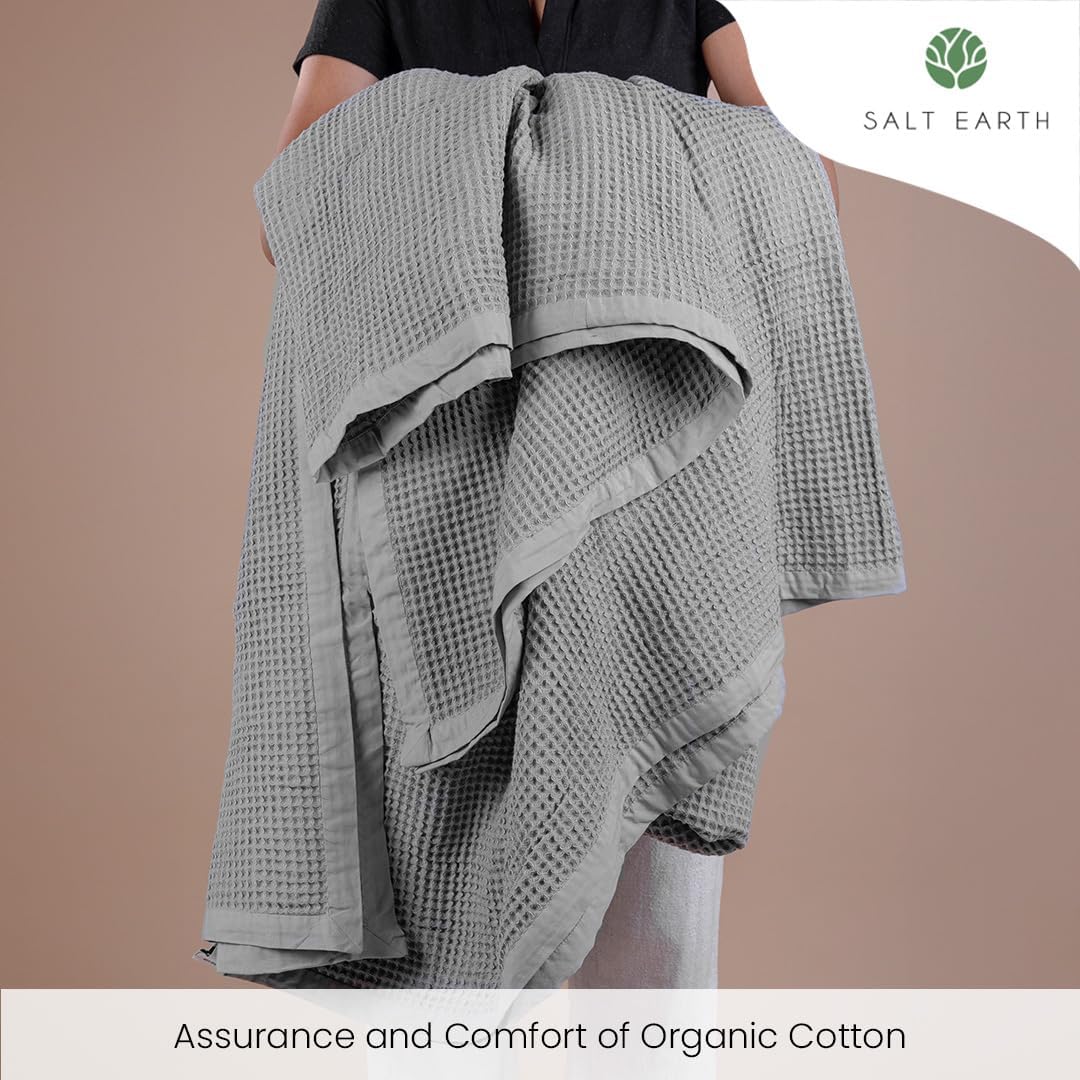 Salt Earth GOTS Certified 100% Organic Cotton Throw Blanket,108"X90" Waffle Blankets & Throws for Bed, Throw Blanket for Couch,Modern and Cozy Blanket,All Seasons, Comfy Soft Blanket (Scottish Grey)