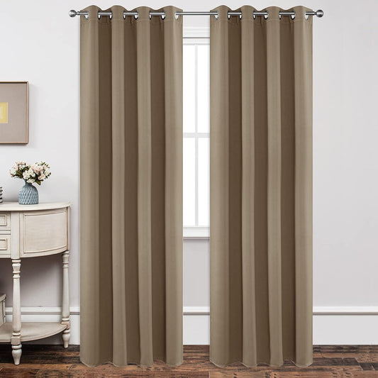 Joydeco Blackout Curtains 95 Inch Length 2 Panels Set, Thermal Insulated Long Curtains& Drapes 2 Burg, Room Darkening Grommet Drapes for Living Room Bedroom Window (W52 x L95 Inch, Khaki)