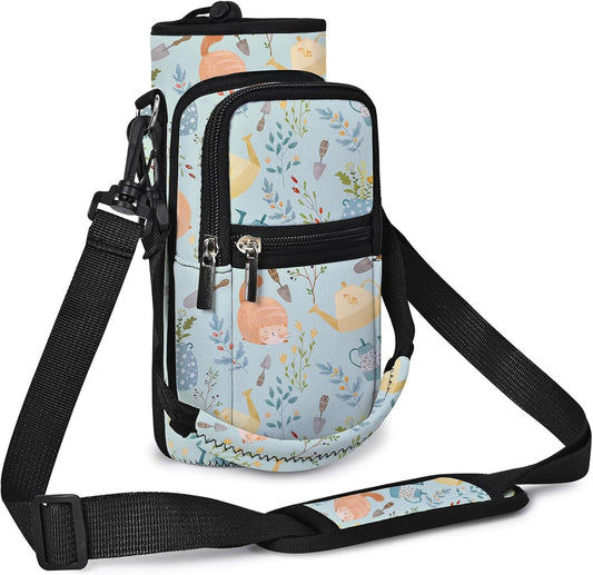 25/32/40/64oz Water Bottle Bag Holder Carrier-Insulated Crossbody Sling Case Sleeve with Strap & Pockets for Men Women Gym Cycling Travel Walking Hiking Camping