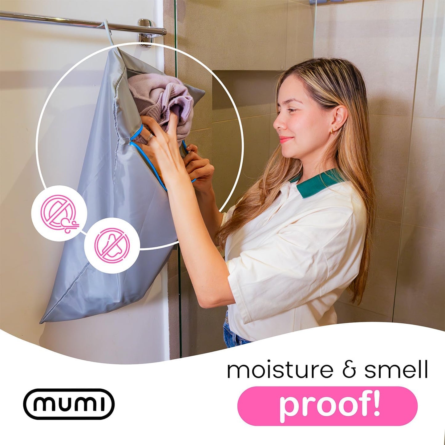 MUMI Travel Laundry Bag – Moisture & Smell-Proof Wash Bag with Folding Hanger & Outer Pouch | Large Washable Bags for Suitcase, Gym & Packing | Clothes Organizer for Trips & Storage - Black