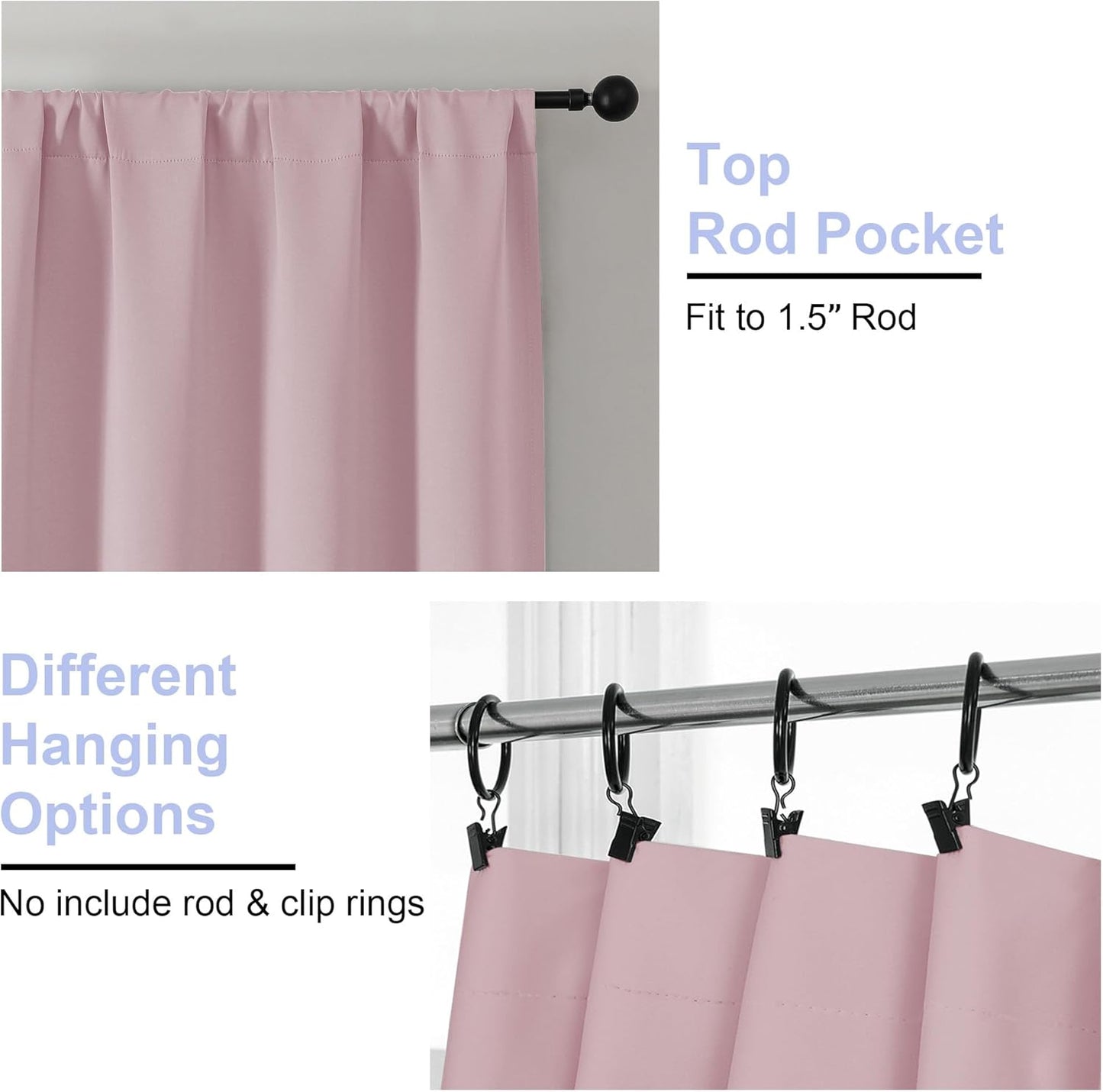 Simplebrand Ava Blush Short Blackout Curtains for Bedroom 54 Inches Long 2 Panels Set, Solid Thermal Insulated, Energy Saving Window Treatment Curtains Blackout Drapes, W40 x L54 Inch, Blush