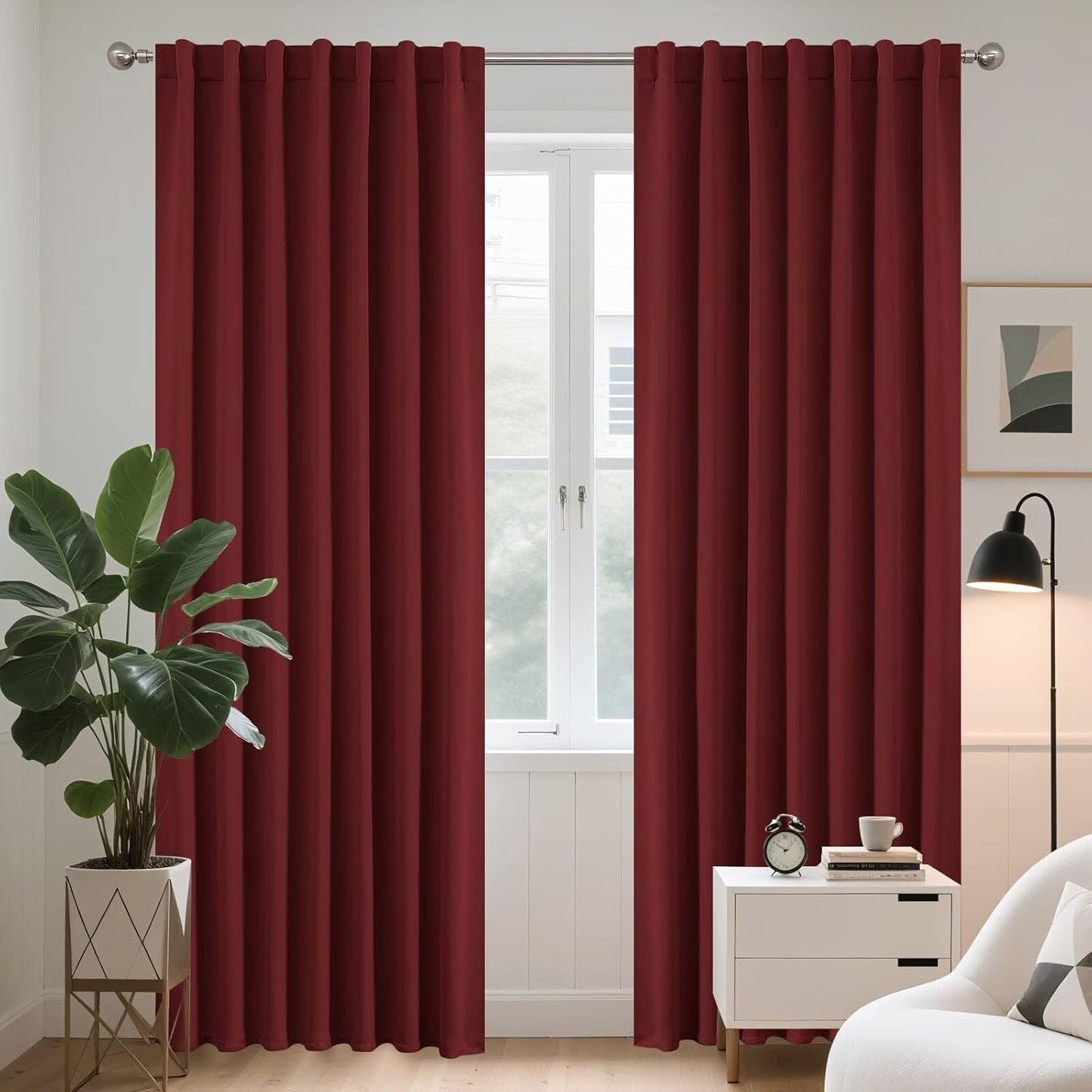 Joydeco 72 Inch Blackout Curtains for Bedroom, Thermal Insulated Black Out Curtains, Room Darkening Drapes for Living Room Window Rod Pocket Back Tab (W52 x L72 Inch, Burgundy Red)