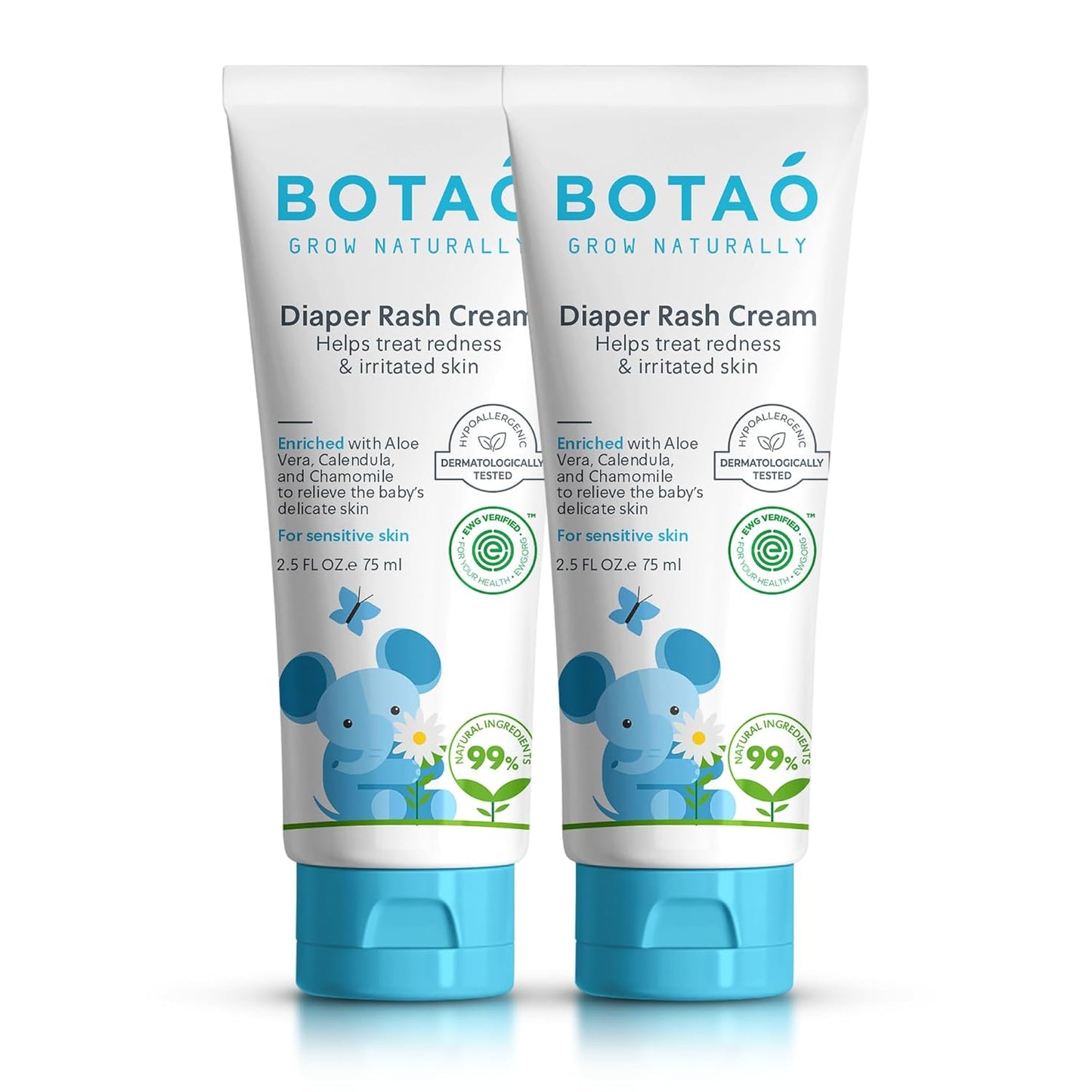Baby's Natural Diaper Cream | Organic Diaper Cream EWG Verified | Naturally Soothes Baby Rashes | Baby zinc Ointment Natural | For Sensitive Skin with Aloe Vera & Calendula, 2.5Oz (2 Pack)