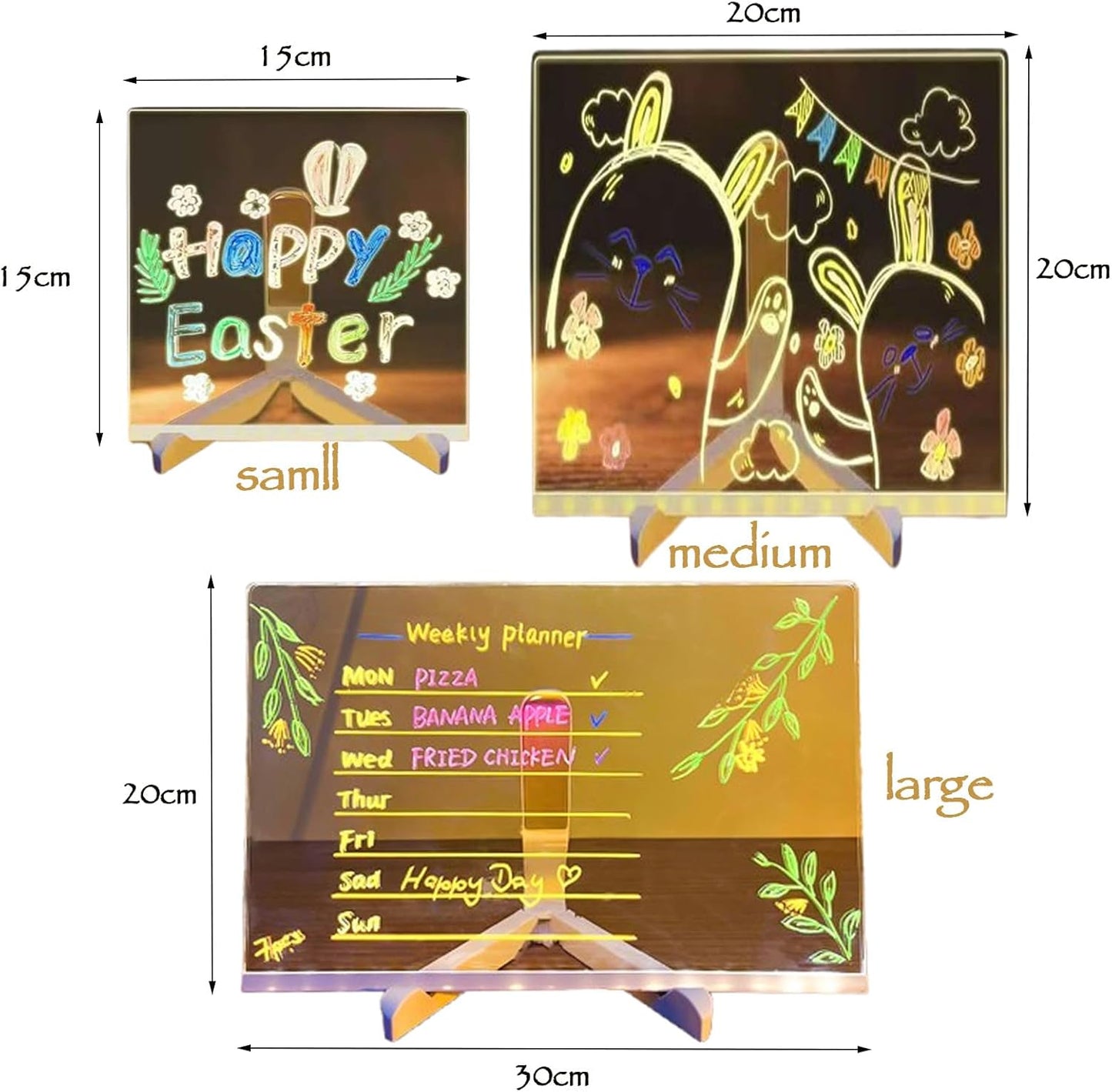LED Note Board with 7 Colors Pen, 2025 New Acrylic Message Marker Board with Stand, Lighted Acrylic Dry Erase Board Illuminated Drawing Board Light with Colors for Office Home Christmas (15 * 15 cm)