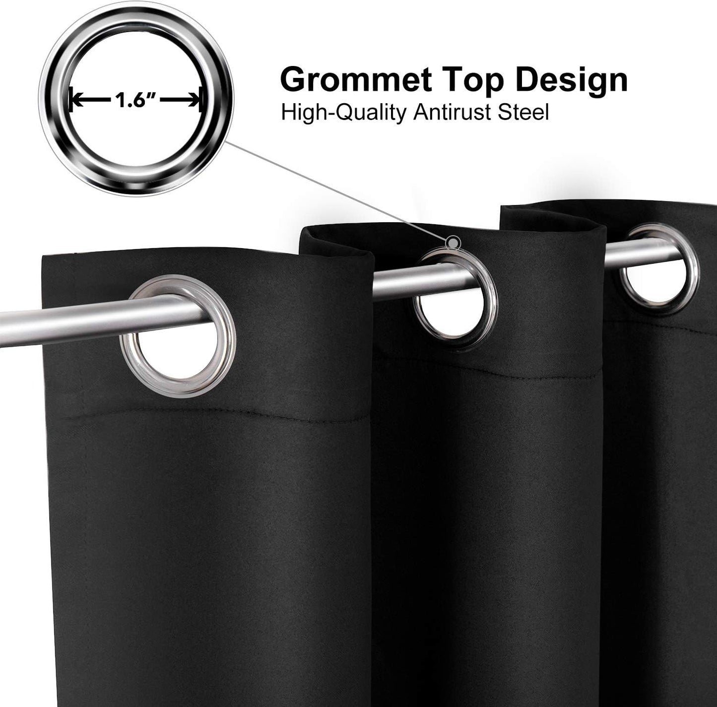 ChrisDowa Small Window Curtains for Kitchen and Bedroom - Grommet Short Thermal Insulated Room Darkening Curtains (2 Panels, Black, 42 x 36 Inch)
