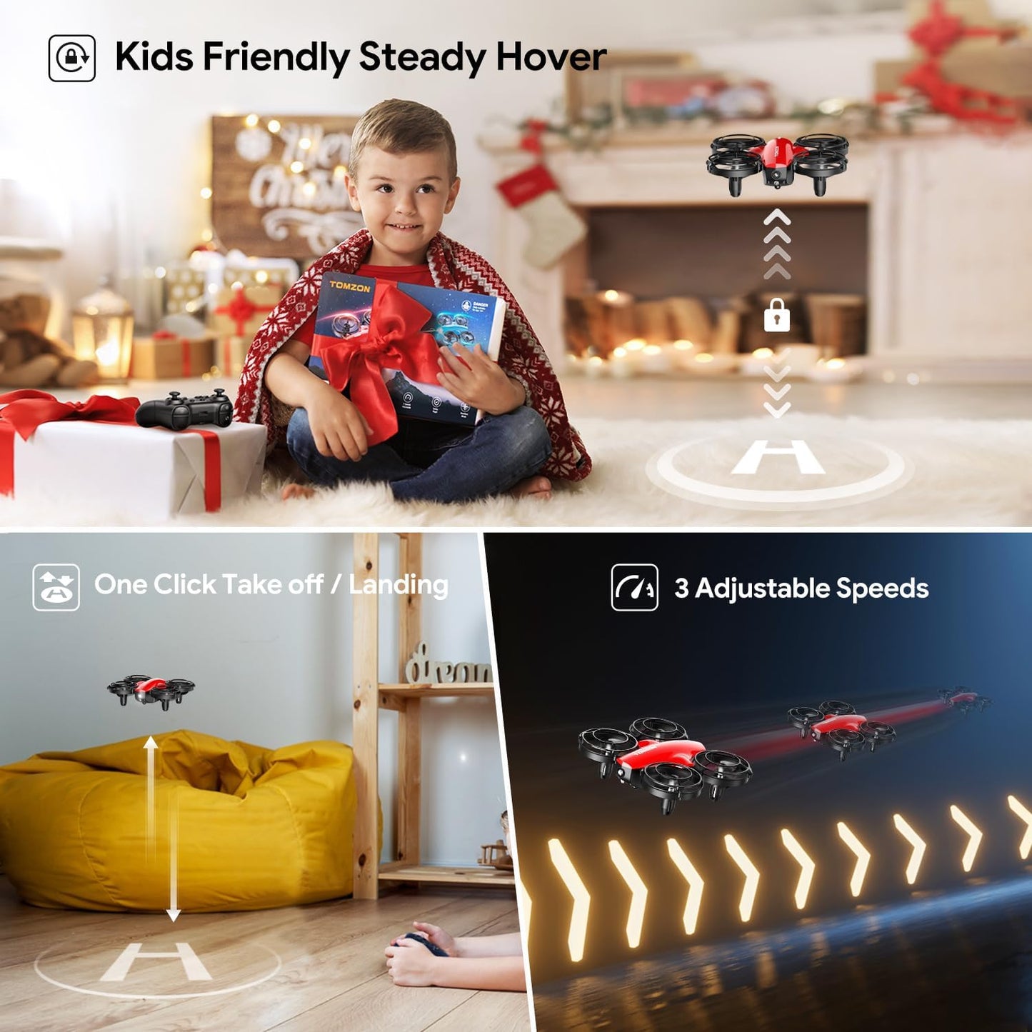 TOMZON A24 Mini Drone for Kids with Battle Mode, Kids Drone with Throw to Go, High Speeds Rotation, Self Spin & 3D Flip, RC Quadcopter with Altitude Hold, Headless Mode, 4 Batteries, Red & Blue 2 Pack