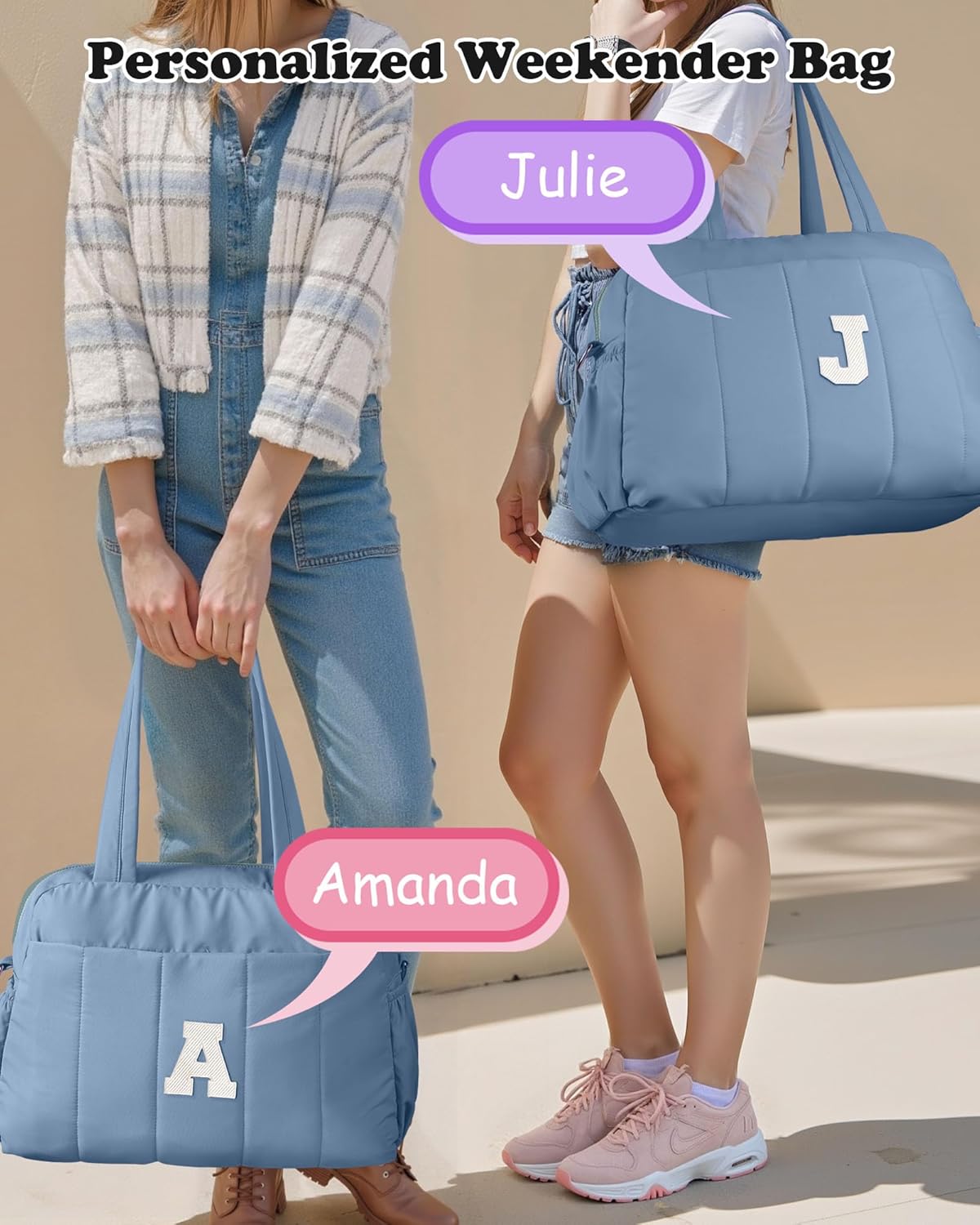 Birthday Present-Initial Duffle Bag, Yoga Bags for Women，Overnight Bag with Wet Pocket，Lightweight Work Bags Personalized Gym Tote with Makeup Pouch