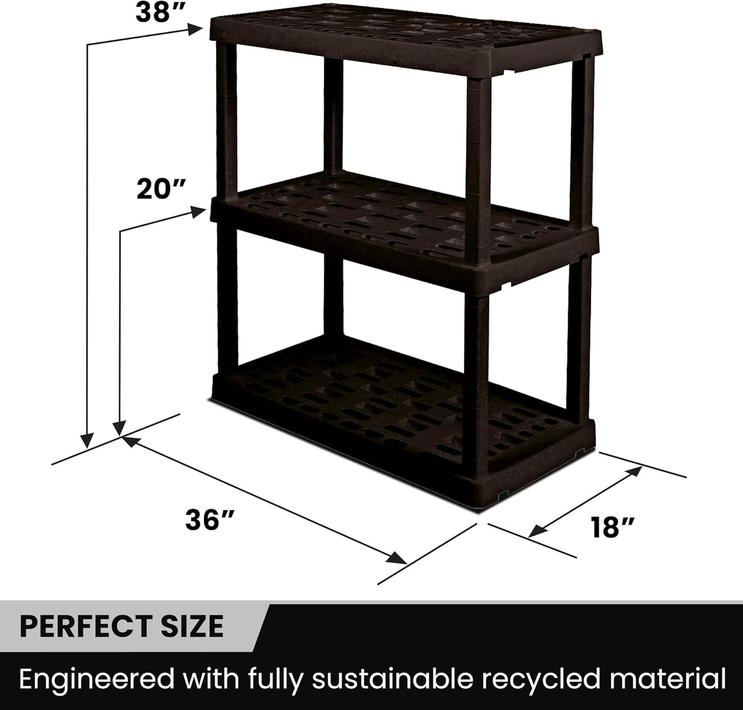 Oskar Storage Shelves - Bathroom Wall Organizer, Kids Room Toys Book Shelf, No Drill Heavy Duty, Kitchen Closet Garage Outdoor 3 Tier Stackable Plastic Shelving Unit