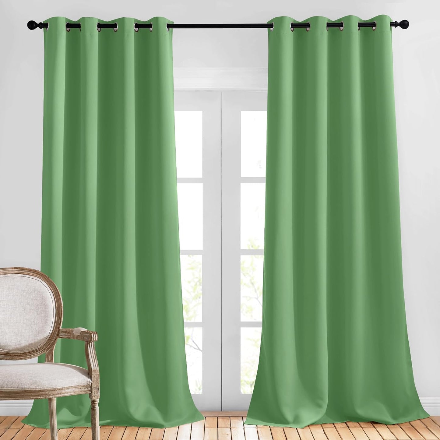 NICETOWN Forest Green Reducing Grommet Curtains - (W52 x L108, 2 Pieces) Triple Woven Textured Soft Curtain Panels for Living Room Window Treatment Drapes