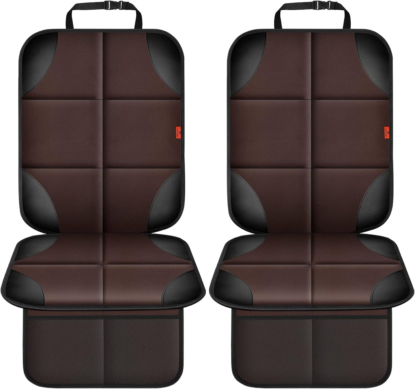 Car Seat Protector 2 Pack Car Seat Cushion Mat Thickest Padding,Waterproof 600D Fabric Car Seat Covers for Non-Slip Backing Mesh Pockets for Baby and Pet (Brown, 2 Pack)