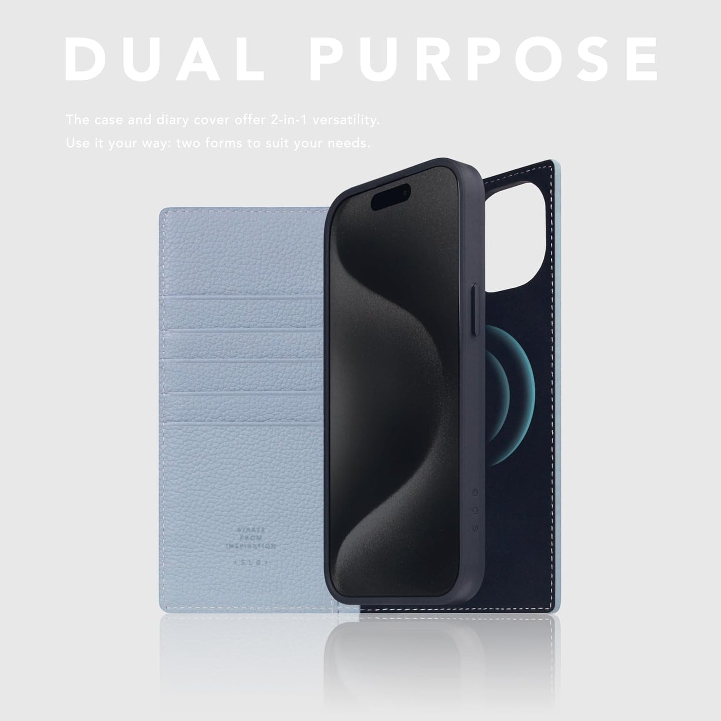 D8 Full Grain Leather Wallet Case for iPhone 15 Plus - [2-in-1] Handcrafted Detachable Diary Style with Magnetic MagSafe Back Cover, Gift Box Included (Powder Blue)