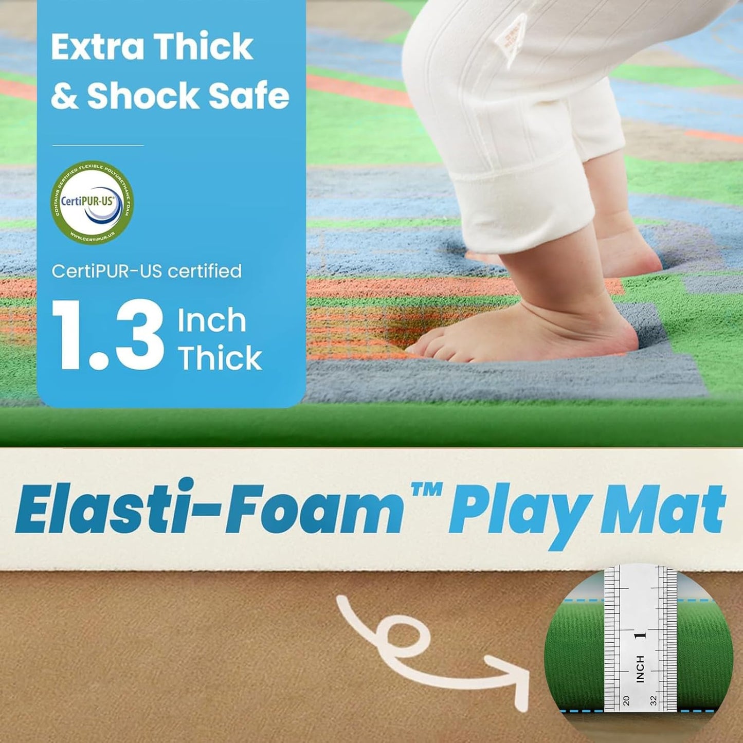 Kids Play Rug, 1.3" Thickened Knee Protection Playmat 39"×59" Car Mat for Track Racing Non-Slip Educational Activity Mat Toddler Rugs for Play Area