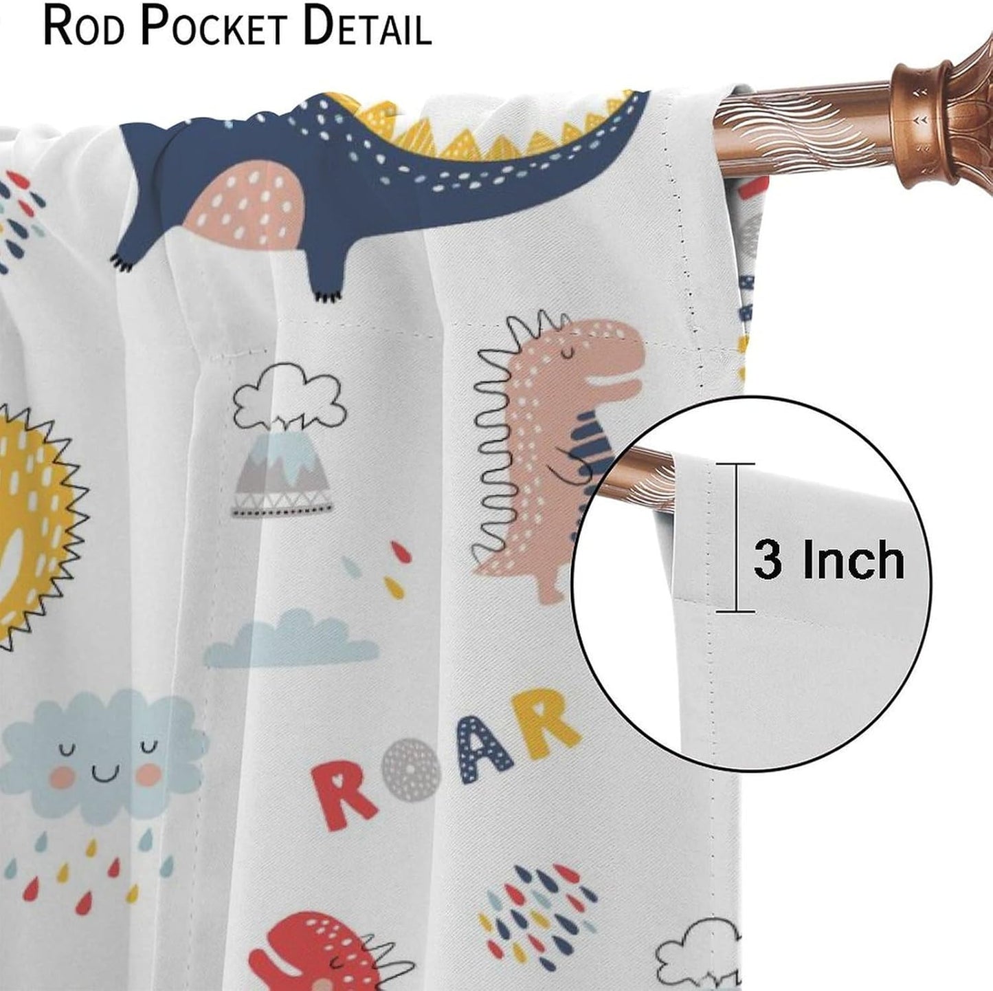 Cartoon Dinosaur Curtains for Kids Boys Girls Home Decor Colorful Cute Dino Animals Print Pattern Rod Pocket Blackout Window Drapes for Nursery Baby Bedroom Playroom W31.5xL72in 2 Panels