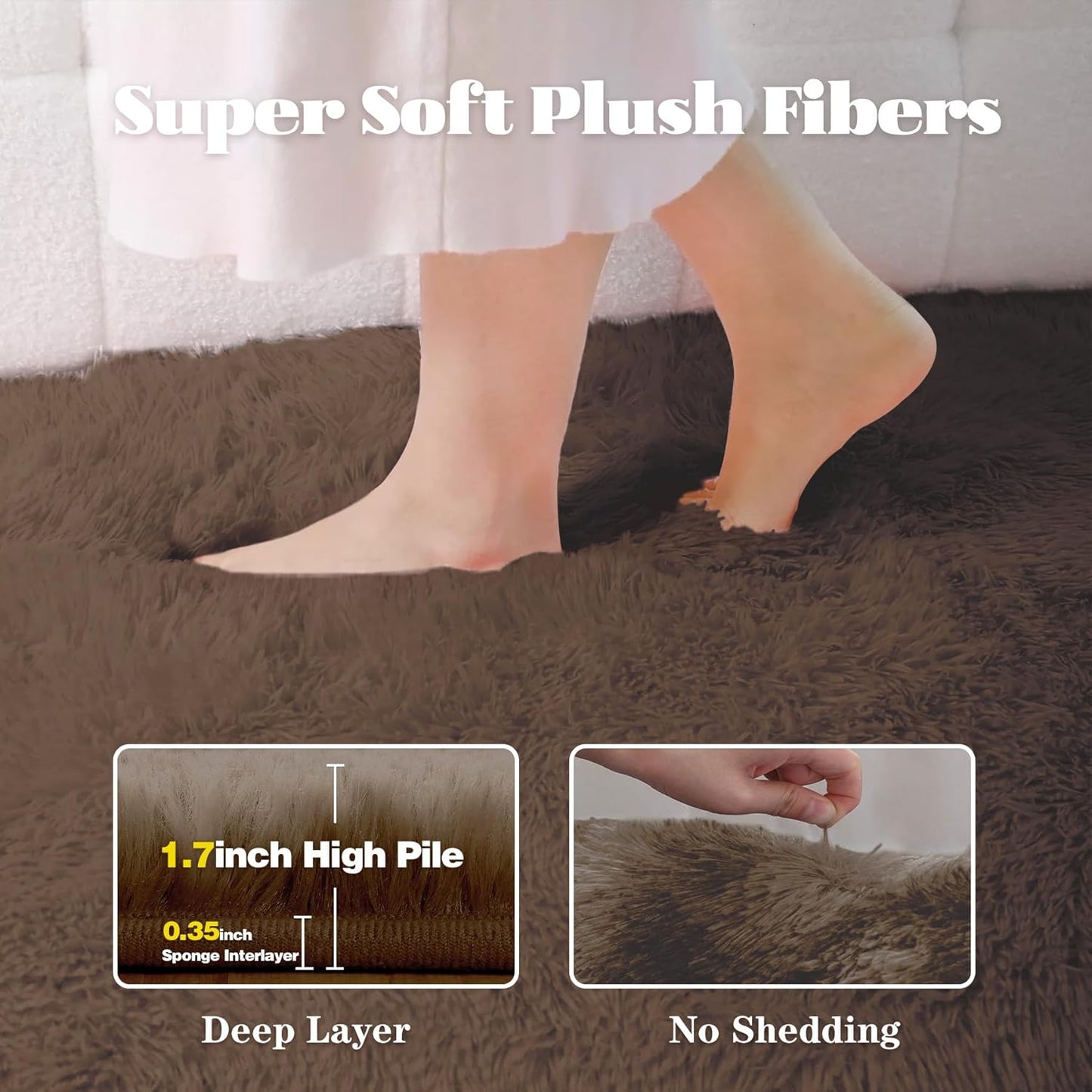 5x7 Area Rug for Living Room: Fluffy Shag Soft Washable Rugs Fuzzy Plush Indoor Carpet for Bedroom Nursery Playroom Dorm Kids Girls Boys Room (Coffee, 5'x7')