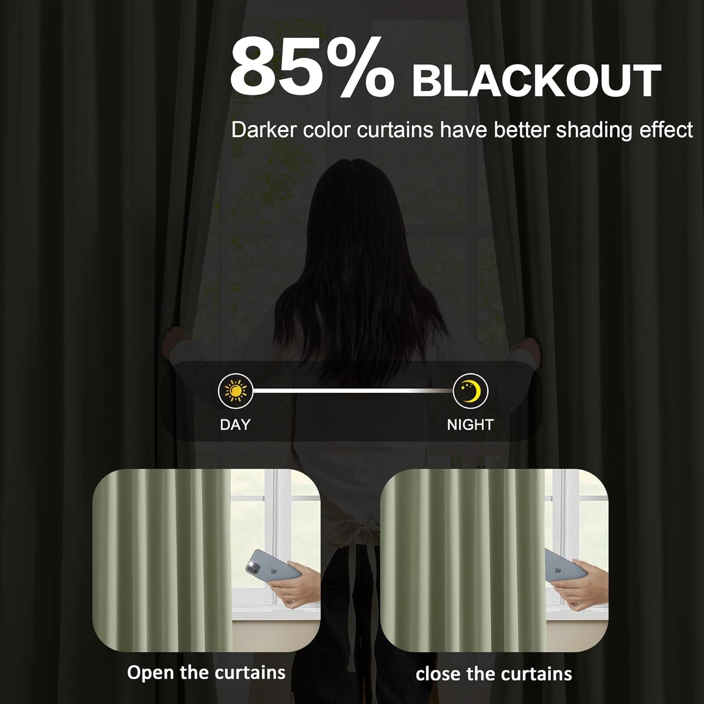 Sage Green Pinch Pleat Curtains 72 Inches Long Thermal Insulated Dark Black Out Short Drapery for Bedroom Light Blocking Window Covering Room Darkening Drapes for Living Room 40x72 2 Pieces