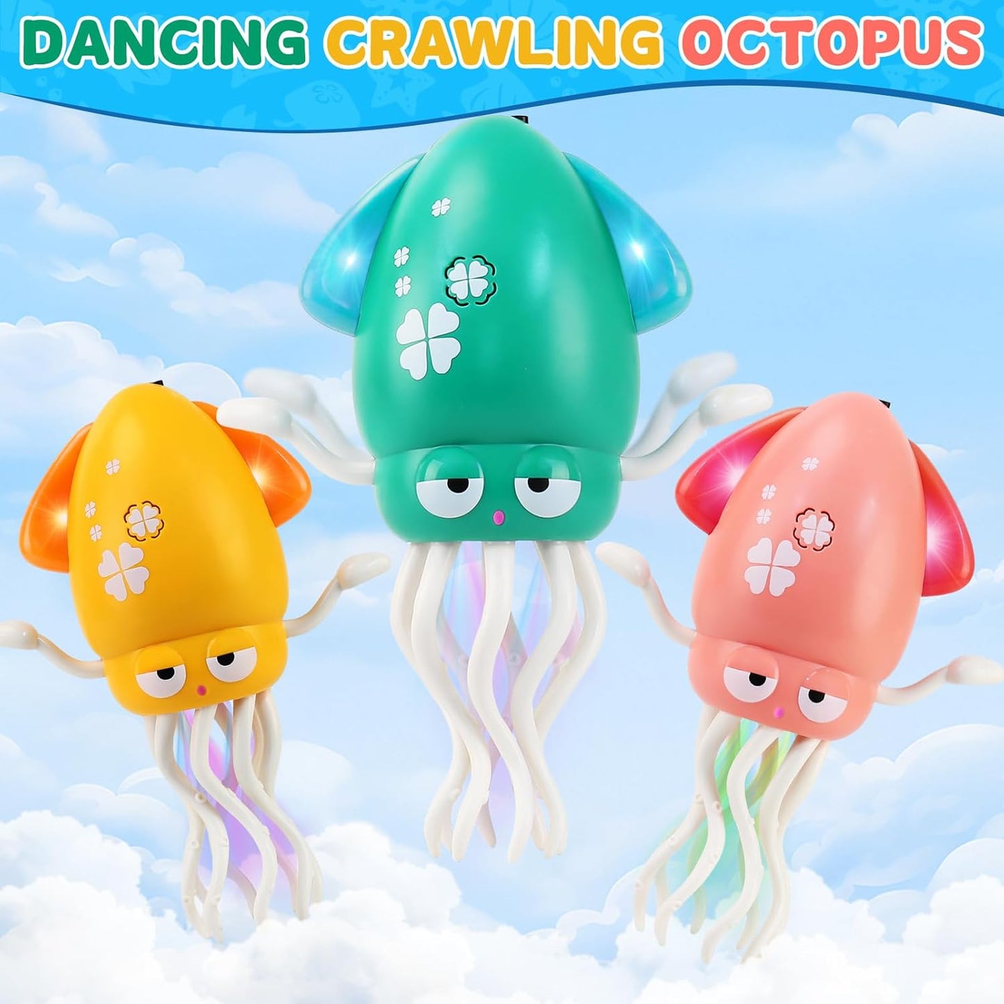 USB Rechargeable Dancing Octopus Baby Toy - Electric Crawling & Tummy Time Toy, Magical Musical Squid, Stress-Relief Desk Decor - Birthday for Kids Ages 1 2 3 4 5 6, Boys (Green)