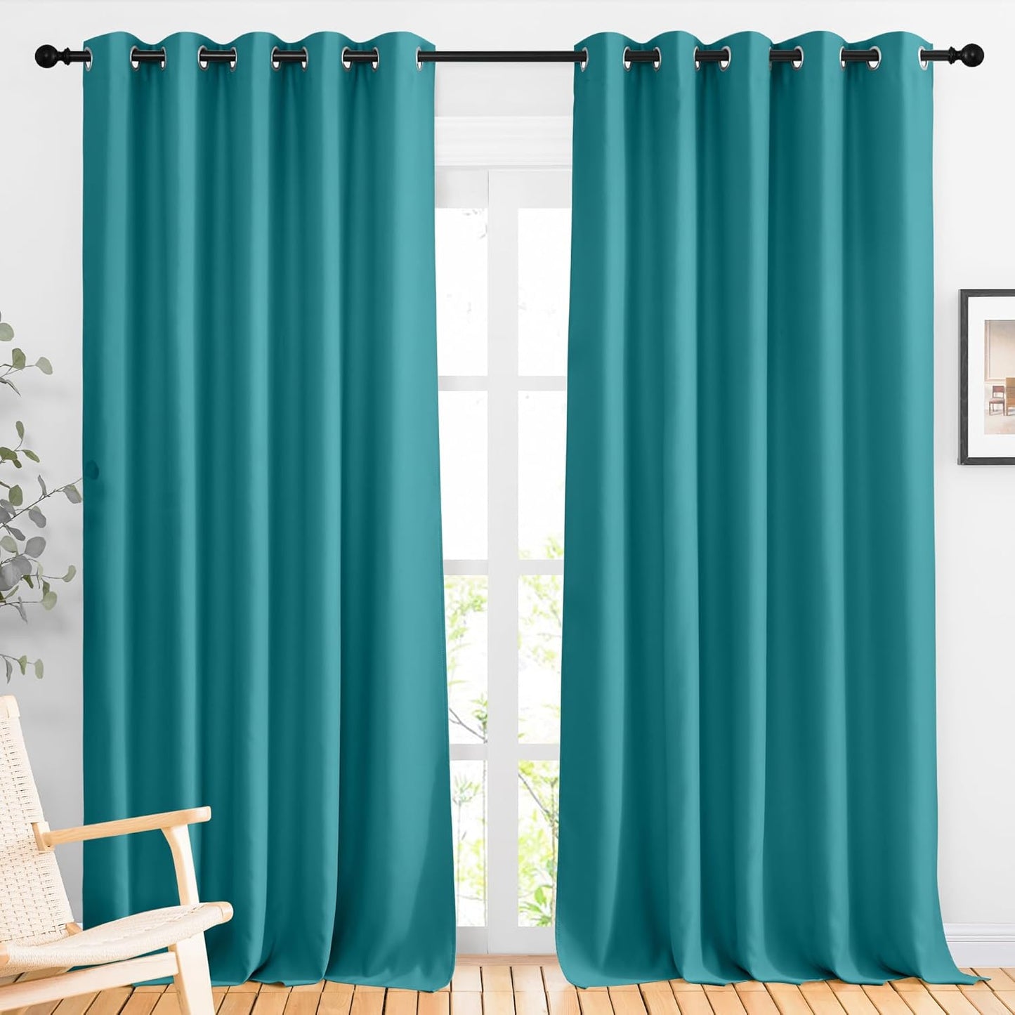 NICETOWN Blackout Room Divider Curtains 118 inches Long 2 Panels, Grommet Sliding Door Curtains Solid Window Treatments Sound Reducing for Living Room, W66 x L118, Peacock Teal