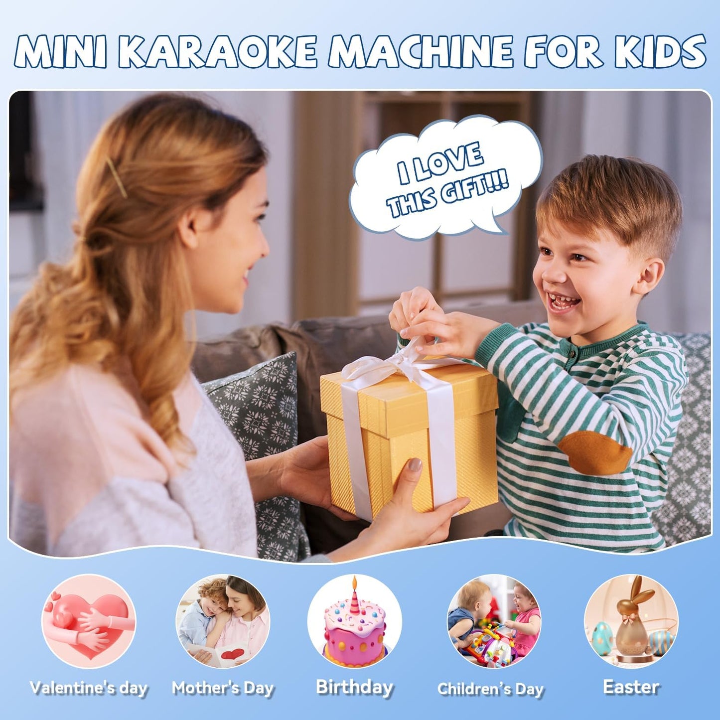 【2025 Newest】 Mini Karaoke Machine for Kids Girls & Boys - Portable Bluetooth Speaker with 2 Wireless Microphones - Kids Birthday Gifts for Ages 4-10 - Kids' Instrument Accessories - Black