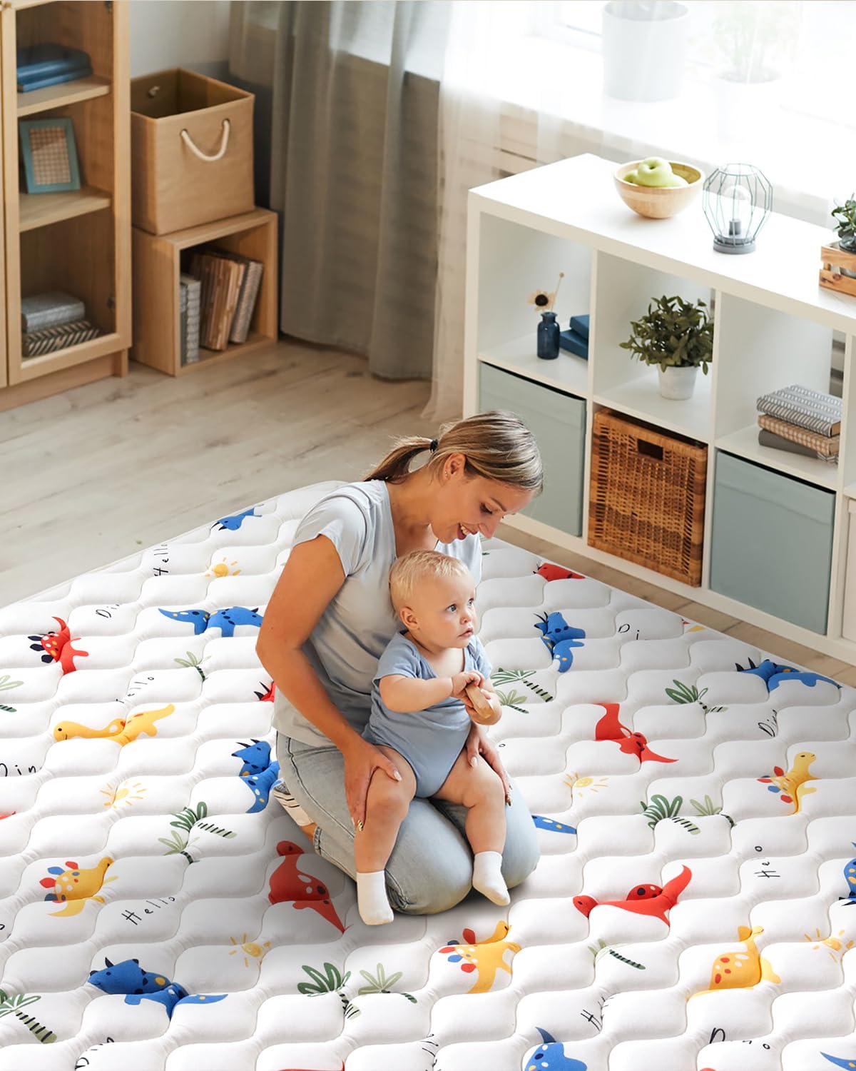 Odorless Premium Foam Baby Play Mat 4ft x 6ft, Soft Microfiber Fabric Crawling Mat for Floor- Comfortable and Hypoallergenic, Non-Slip Cushioned Floor Playpen mat for Infants,Babies,Toddlers