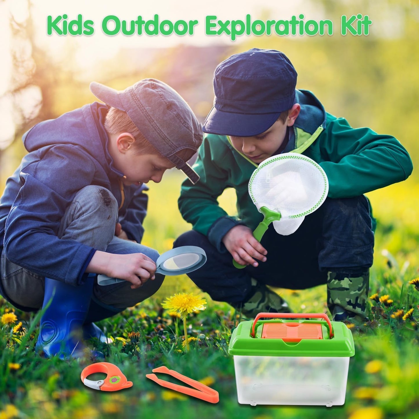 PLAY Bug Catcher Kit,Outdoor Toys for Kids Ages 4-8 8-12,Bug Catcher Vacuum with Critter Habitat Case,Butterfly net,Magnifying Glass,Toddler Outside Toys for 3 4 5 6 7 8+ Year Old Boys Birthday Gift