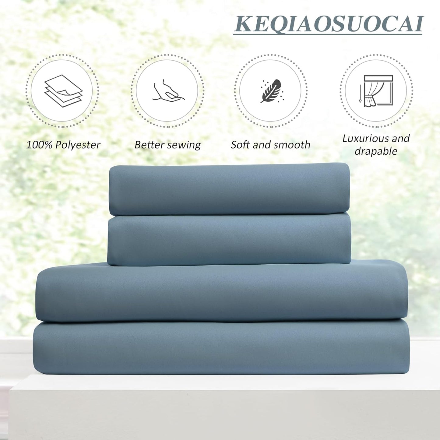 KEQIAOSUOCAI Dusty Blue Pinch Pleated Curtains 150 Inches Long Room Darkening Draperies Luxury Decor for Living Room Nursery (Stone Slate Blue 40x150 Inch 2 Panels)