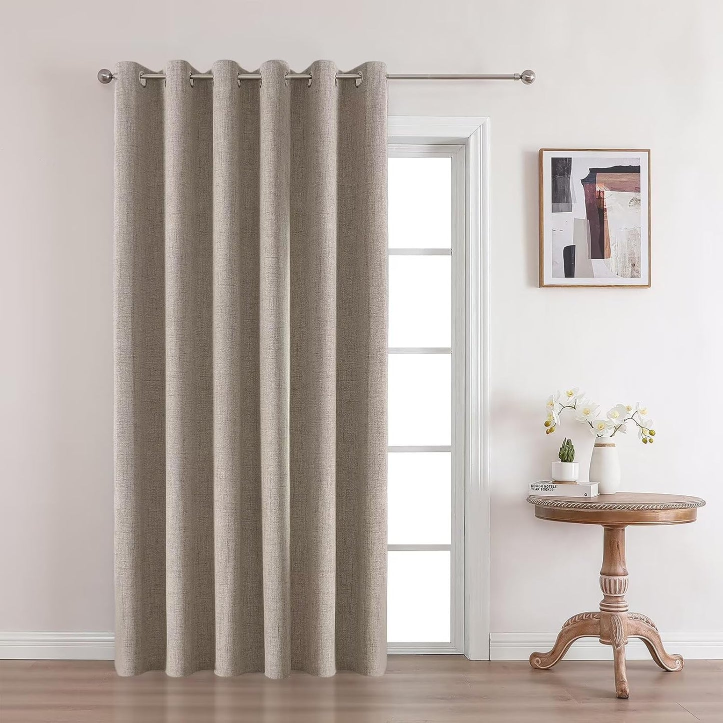 Joydeco Linen Blackout Curtains 120 Inches Long, Extra Long Curtains 120 Inch Length 1 Panel for Bedroom, Thermal Insulated Linen Black Out Curtains with Grommets(100x120, Linen)