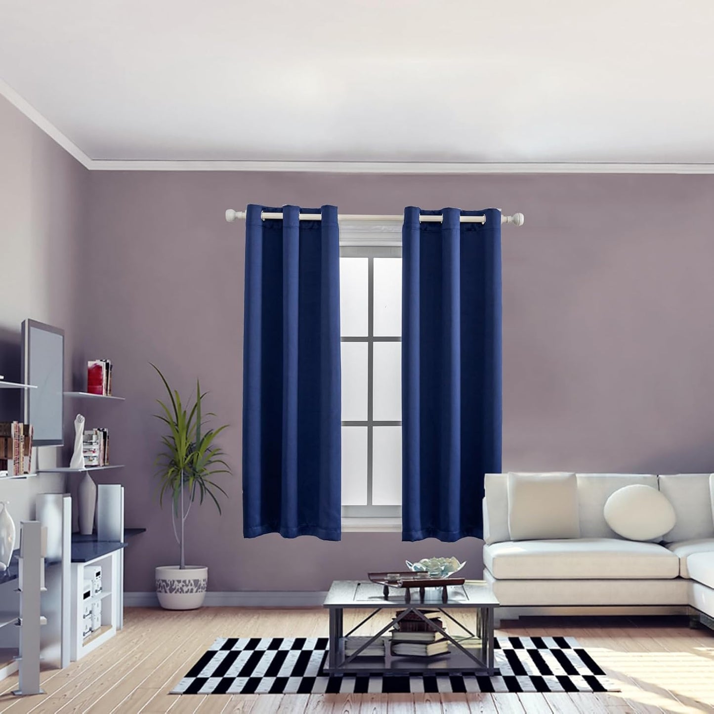 Anytime 100% Blackout Curtain Set, Thermal Insulated & Energy Efficiency Window Draperies for Guest Room, Full Shading Panels for Shift Worker and Light Sleepers（Navy Blue, 2 Panels, 37W x 63L）