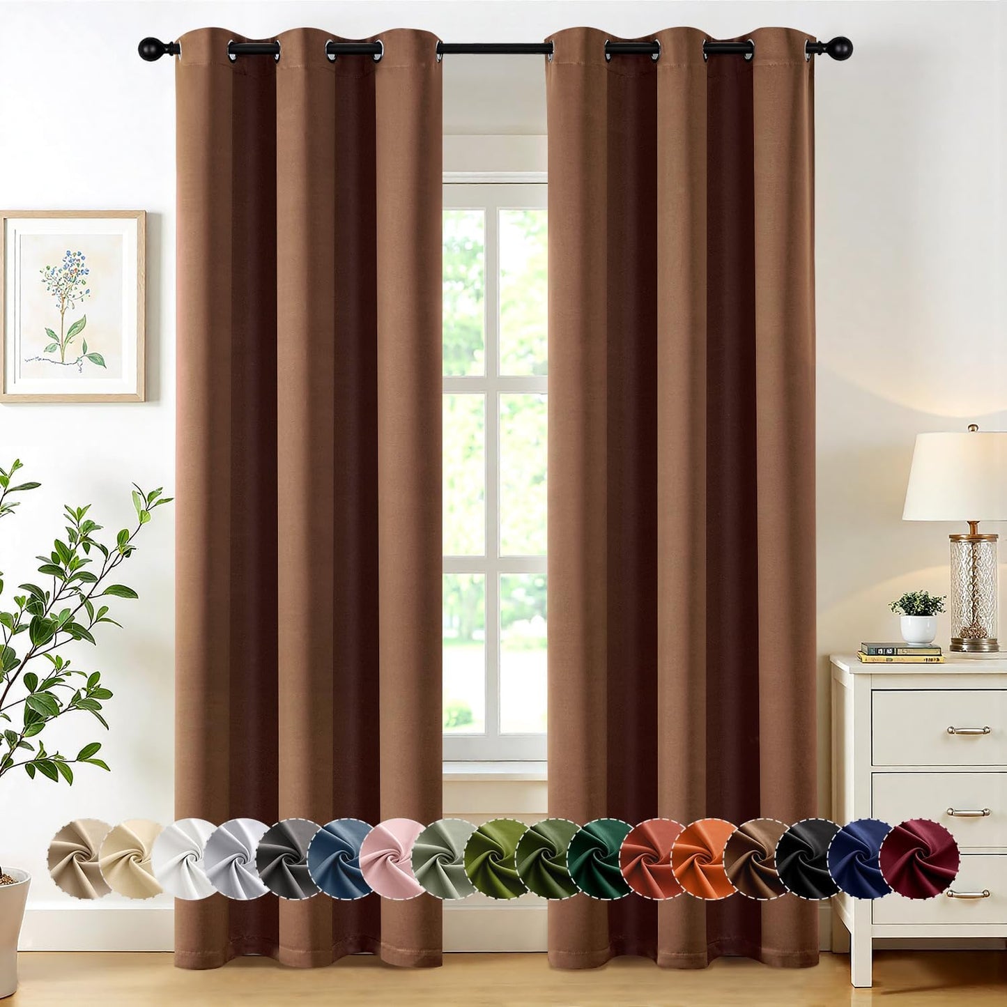 MIULEE Blackout Curtains for Bedroom Living Room 84 Inches Long 2 Panels, Thermal Insulated Room Darkening Drapes Solid Grommet Noise Reduction Light Blocking Window Treatments 40x84 Inch Mocha Brown