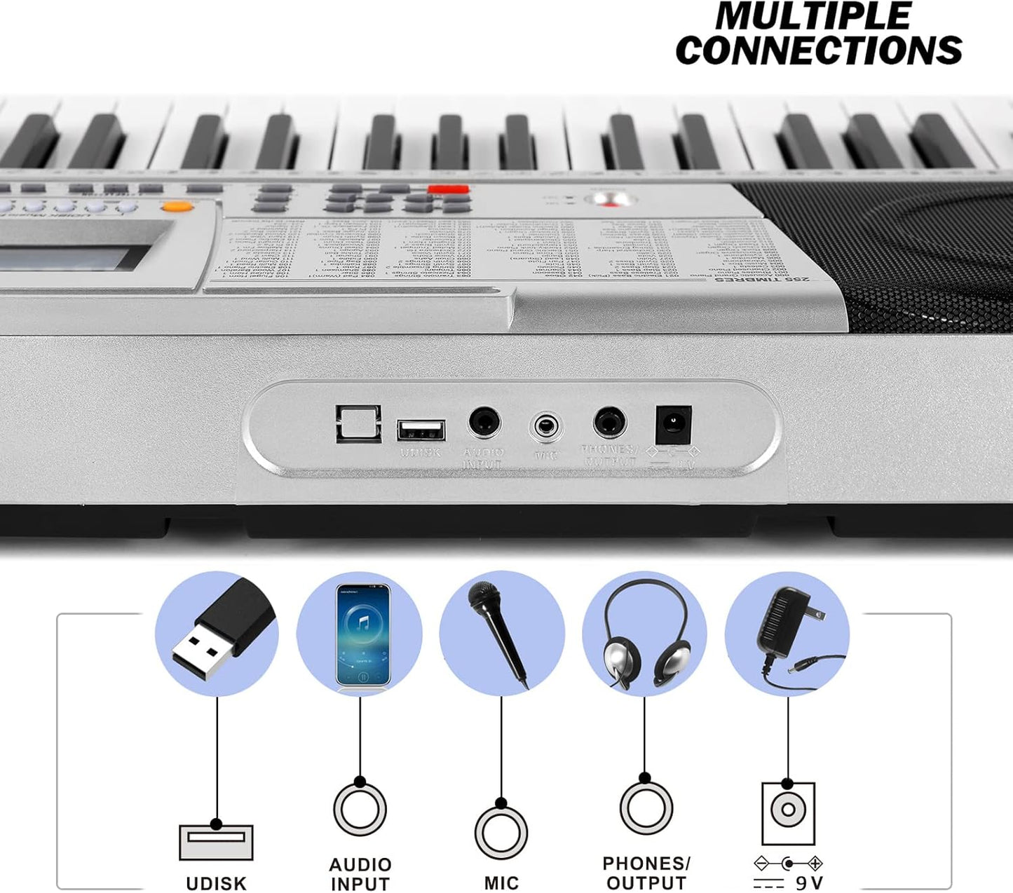 MUSTAR 61 Key Piano Keyboard, MEKS-400 Electric Piano Keyboard with Lighted Up Keys, Learning Keyboards Piano for Beginners, Piano Stand, LCD Screen, Headphones, Microphone