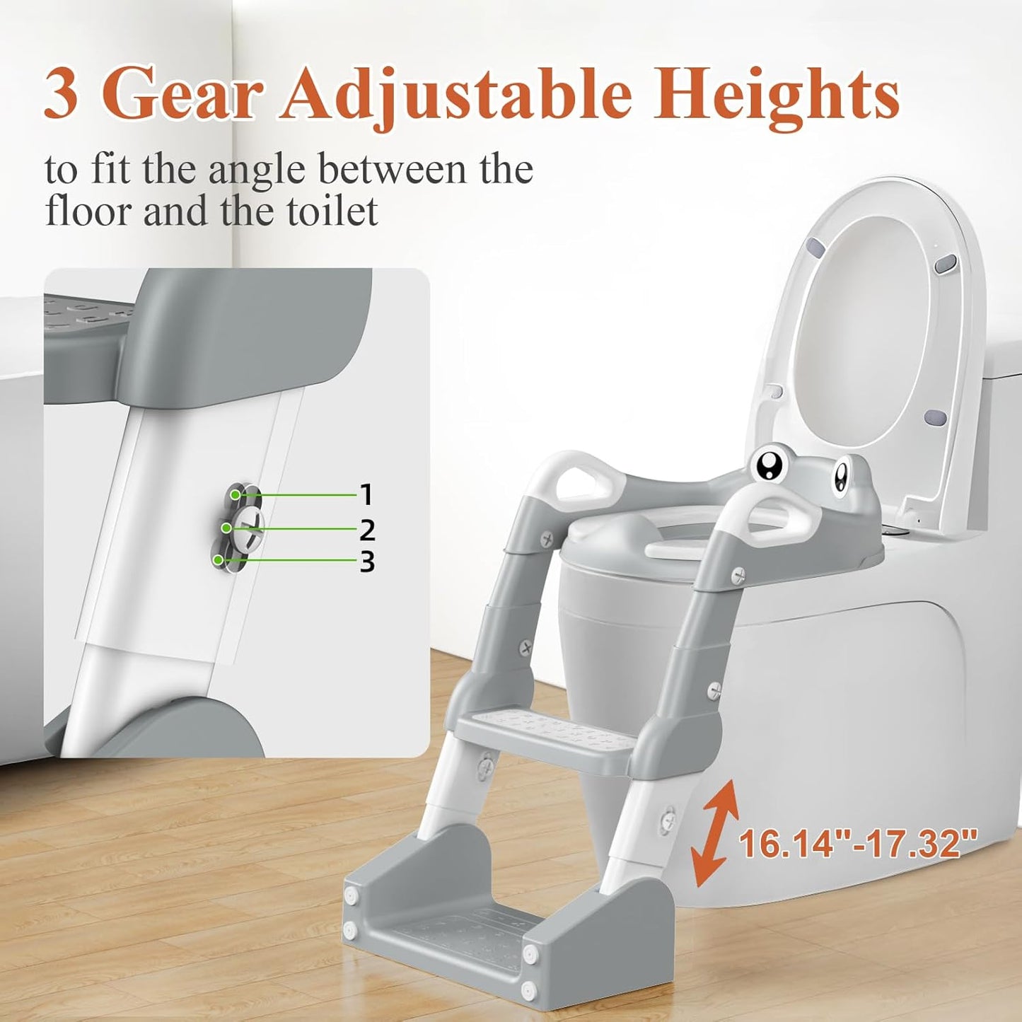 Potty Training Seat, Toddler Toilet Seat for Little Boys Girls, Potty Training Toilet with Urinals, Toddler Step Stool Ladder and Splash Guard (Gray)