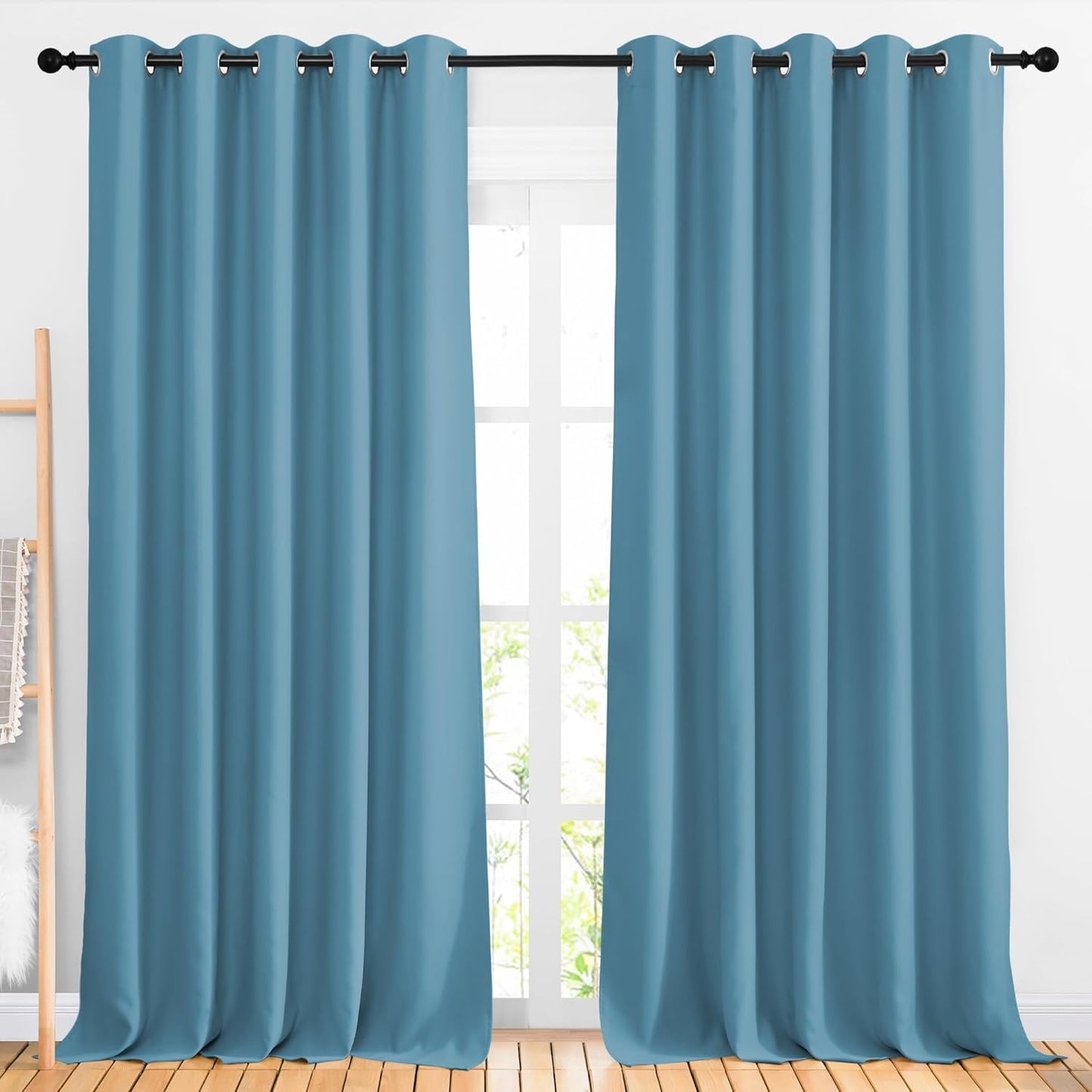 NICETOWN Room Darkening Curtains Extra Long 102 Inches - Grommet Thermal Insulated Weighted Window Drapes Sound Reducing for Living Room/Farmhouse (W66 x L102, Teal Blue, 2 Panels)