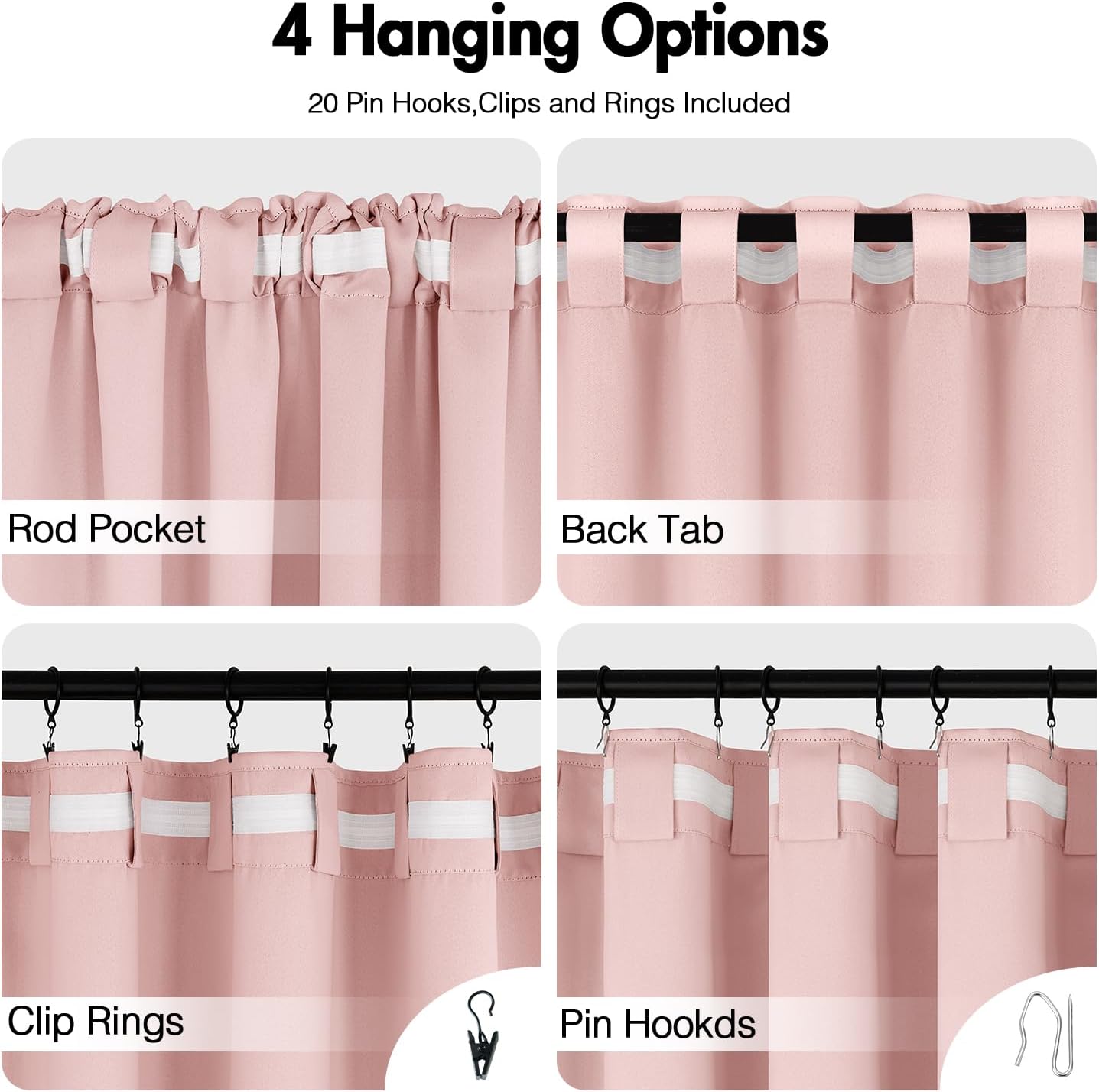 ANRODUO Light Pink Blackout Curtains for Girls Bedroom Living Room, Back Tab Rod Pocket Pinch Pleated Thermal Insulated Room Darkening Curtains 120 Inches Long 2 Panels, 52 x 120 Inch