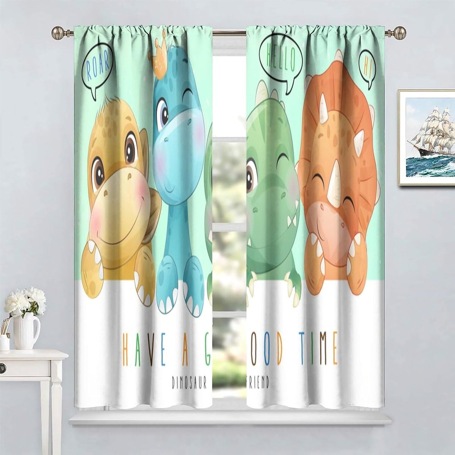 Kids Dinosaur Curtains for Boys Girls Bedroom Decor Cartoon Dino Colorful Cute Funny Animal Printed Blackout Rod Pocket Window Drapes for Baby Nursery Playroom Living Room W26xL84in 2 Panels