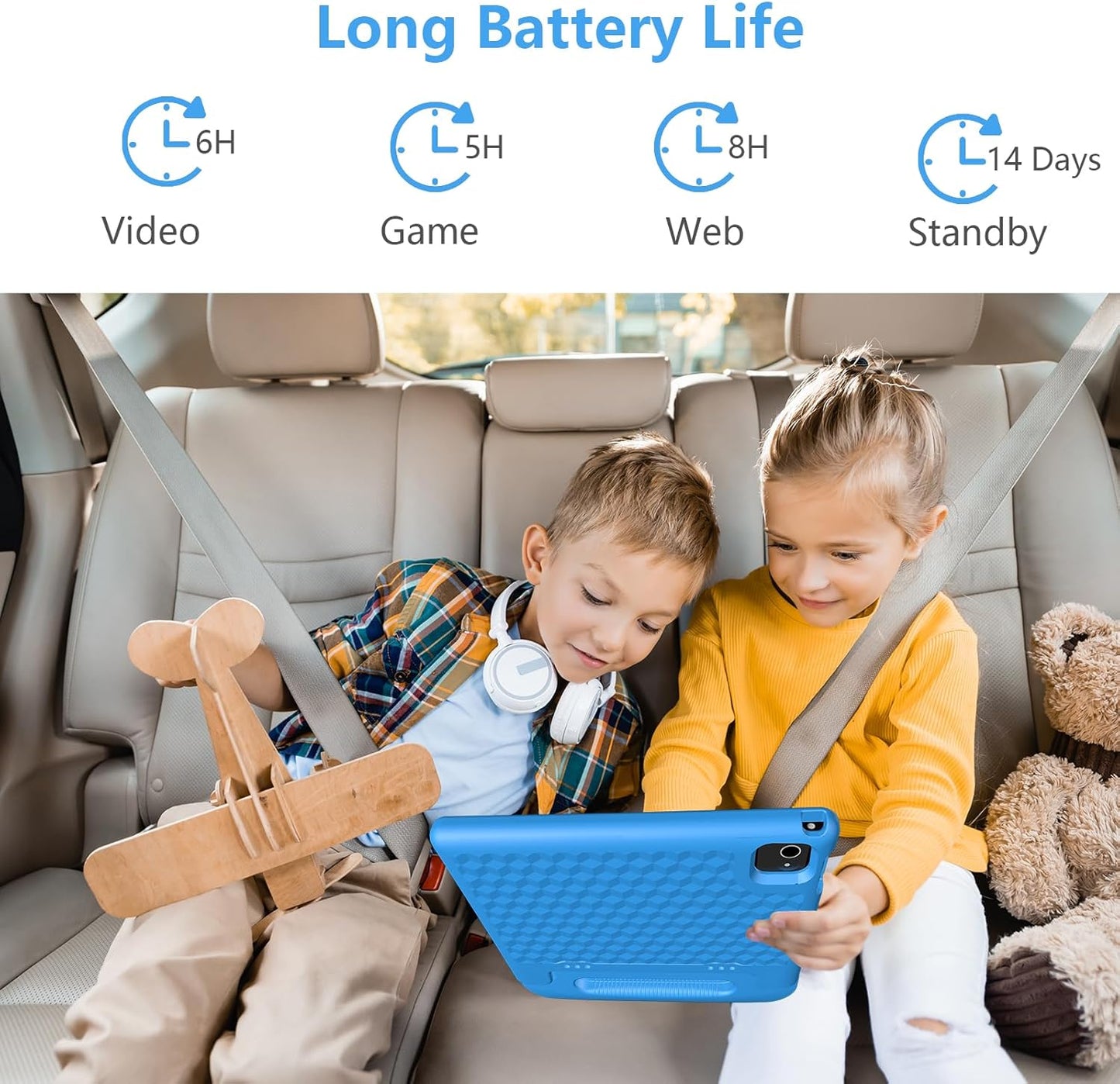 JREN Tablet for Kids｜10 Inch Kids Tablet Android 14｜Octa-core｜64GB｜WiFi ｜Bluetooth｜Parental Control｜Children Content｜Children Toddler Blue