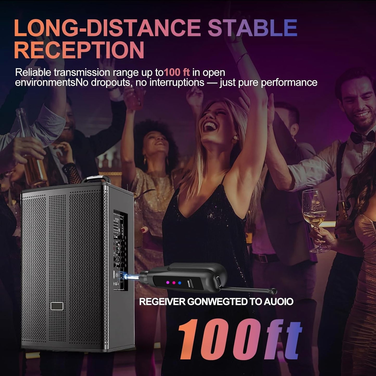 Aveek 2.4GHz Wireless Microphone System, 2 Rechargeable Mics and Receiver, Plug & Play for Karaoke Machine, Party Speakers, Home Entertainment, Wedding & Events - Crystal Clear Sound, 100ft Range