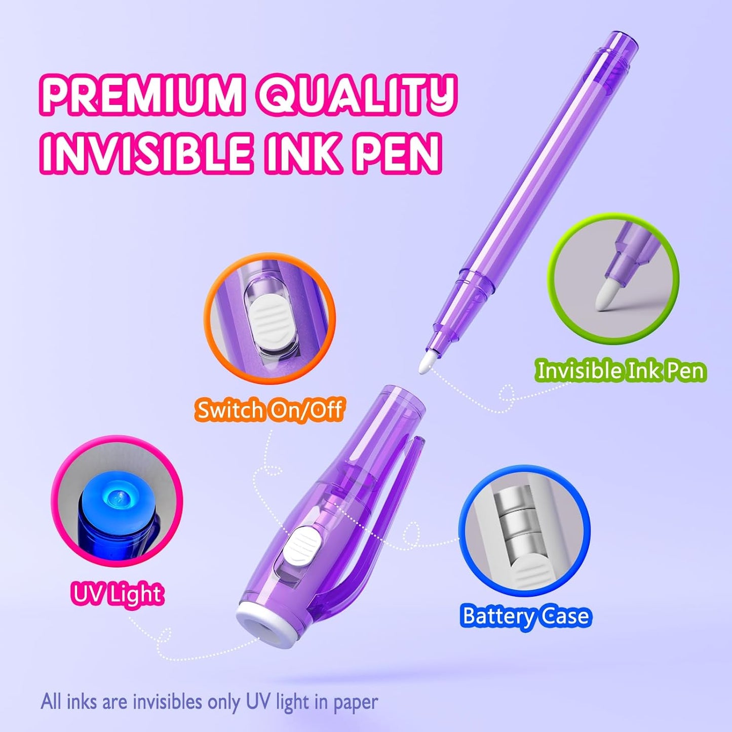 Invisible Ink Pen Spy Game for Kids, Party Favors Toys for Girls Boys, Magic Markers for Boys Girls Fun Outdoor Toys, Birthday for 6-13 Year Old Girls Boys (24PCS+Black Notebooks)