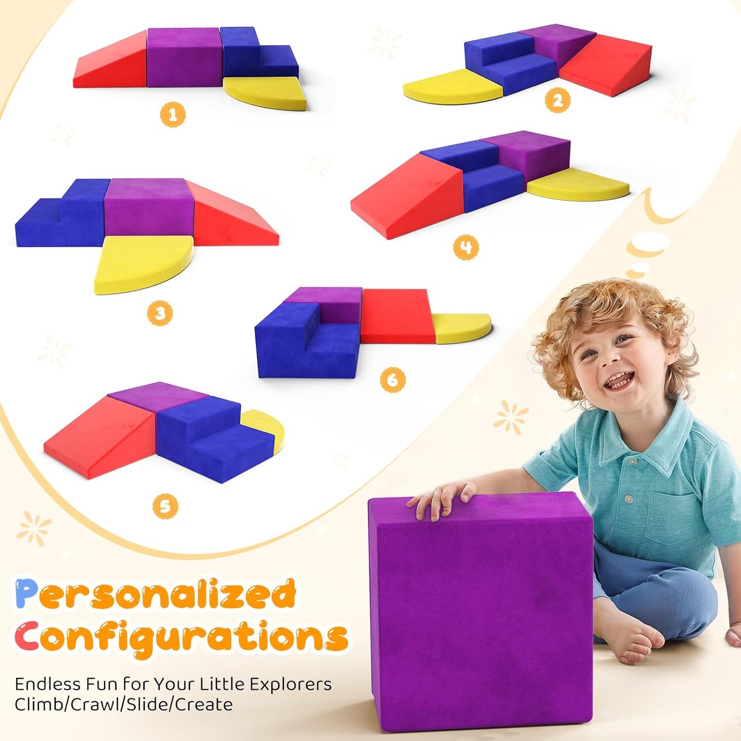 Lischwert Foam Climbing Blocks for Toddlers 1-3, 4pcs Soft Play Set with Crawling Exploration Toys, Indoor Outdoor Infant Safe Blocks for Baby Gym & Toddler Playground - Colorful