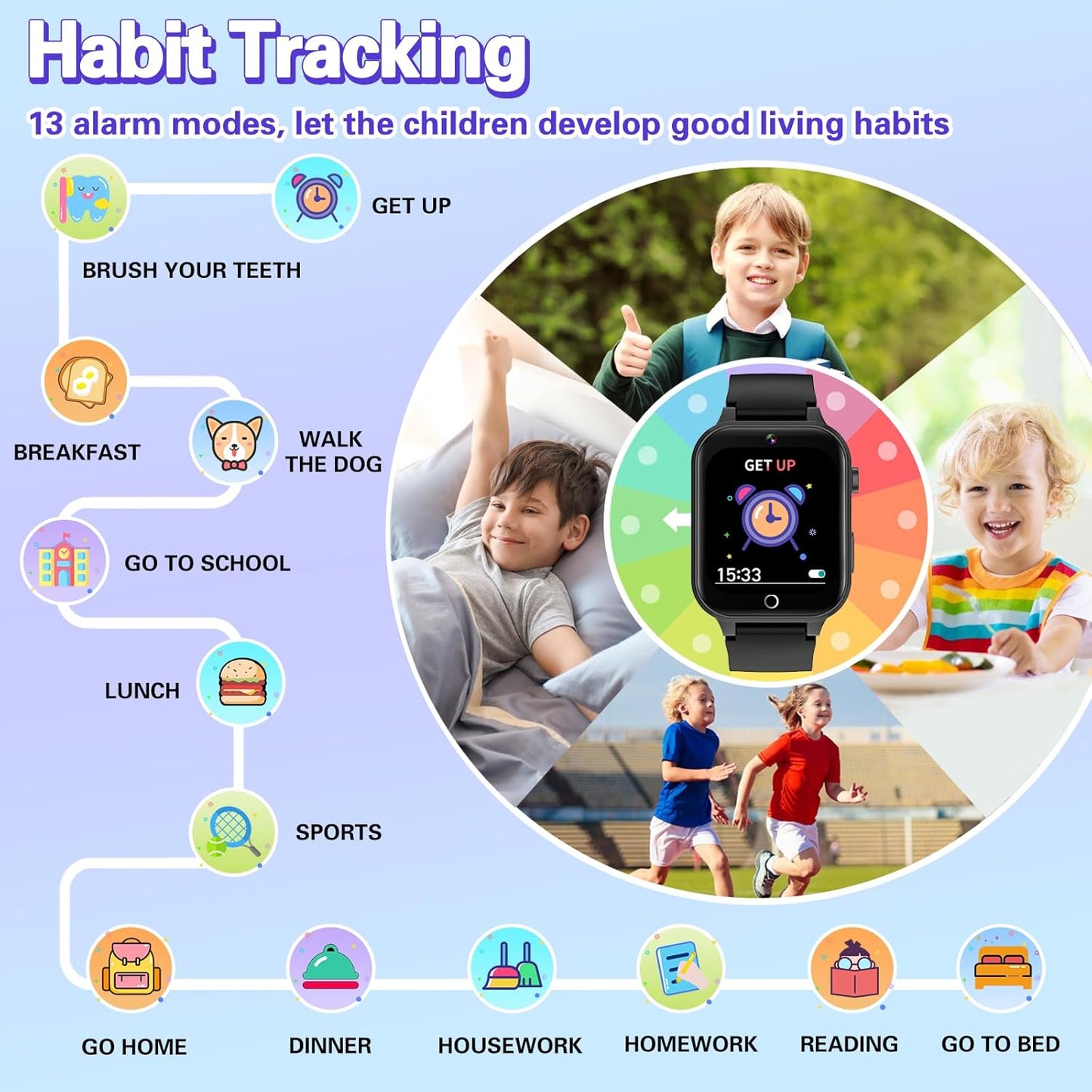 Vakzovy Kids Smart Watch Boys with 26 Puzzle Games HD Touchscreen Camera Pedometer Music Player Flashlight, Kids Toys Birthday Gifts for Boys Age 6-12 Kid Watch Boy 8-10 with Screen Protector