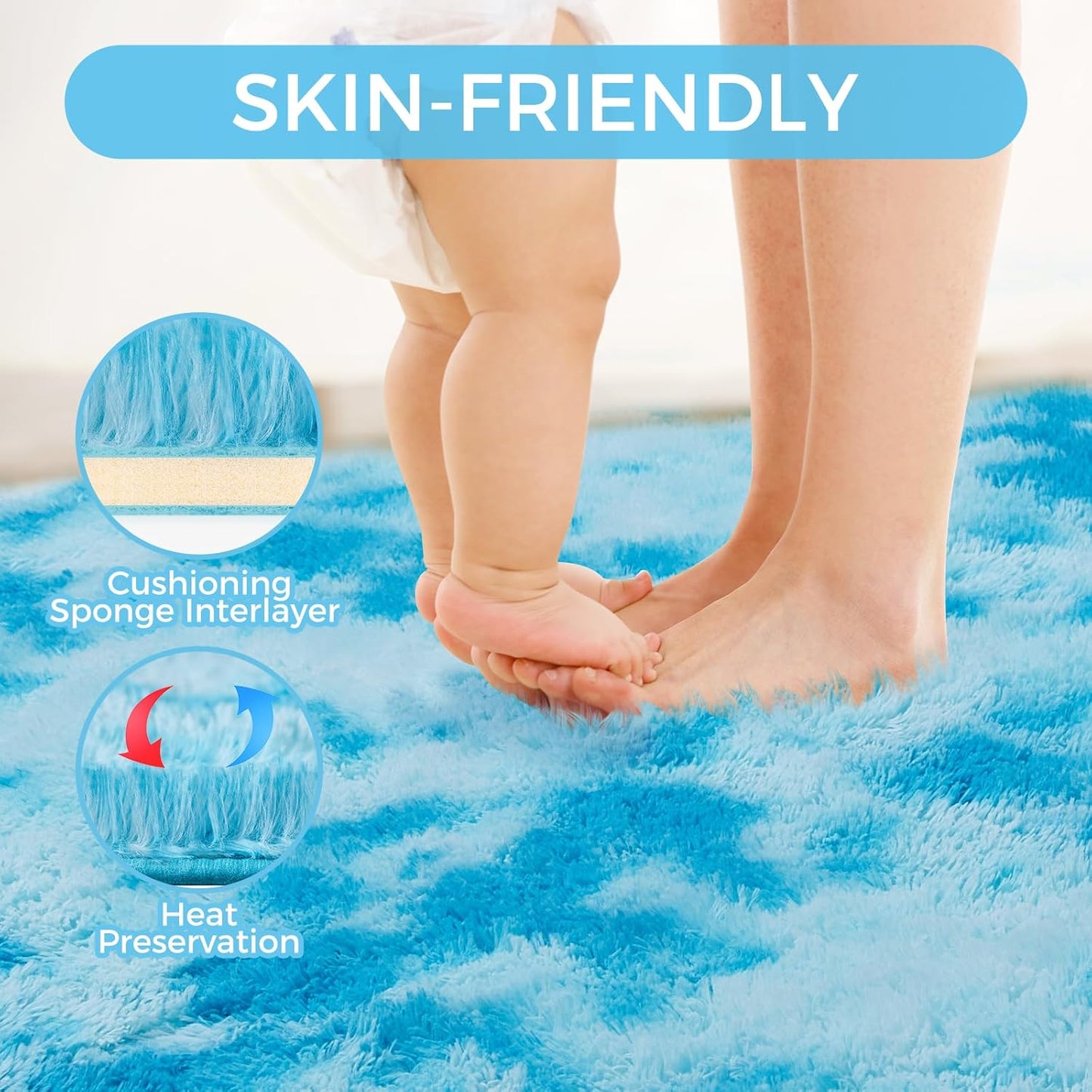 Luxury Shag Area Rug, 3X4 Indoor Ultra Soft Plush Rugs for Living Room, Carpet for Kids Boys Girls Dorm Nursery Home Decor Aesthetic, Upgrade Anti-Skid Durable, Tie-Dyed Blue