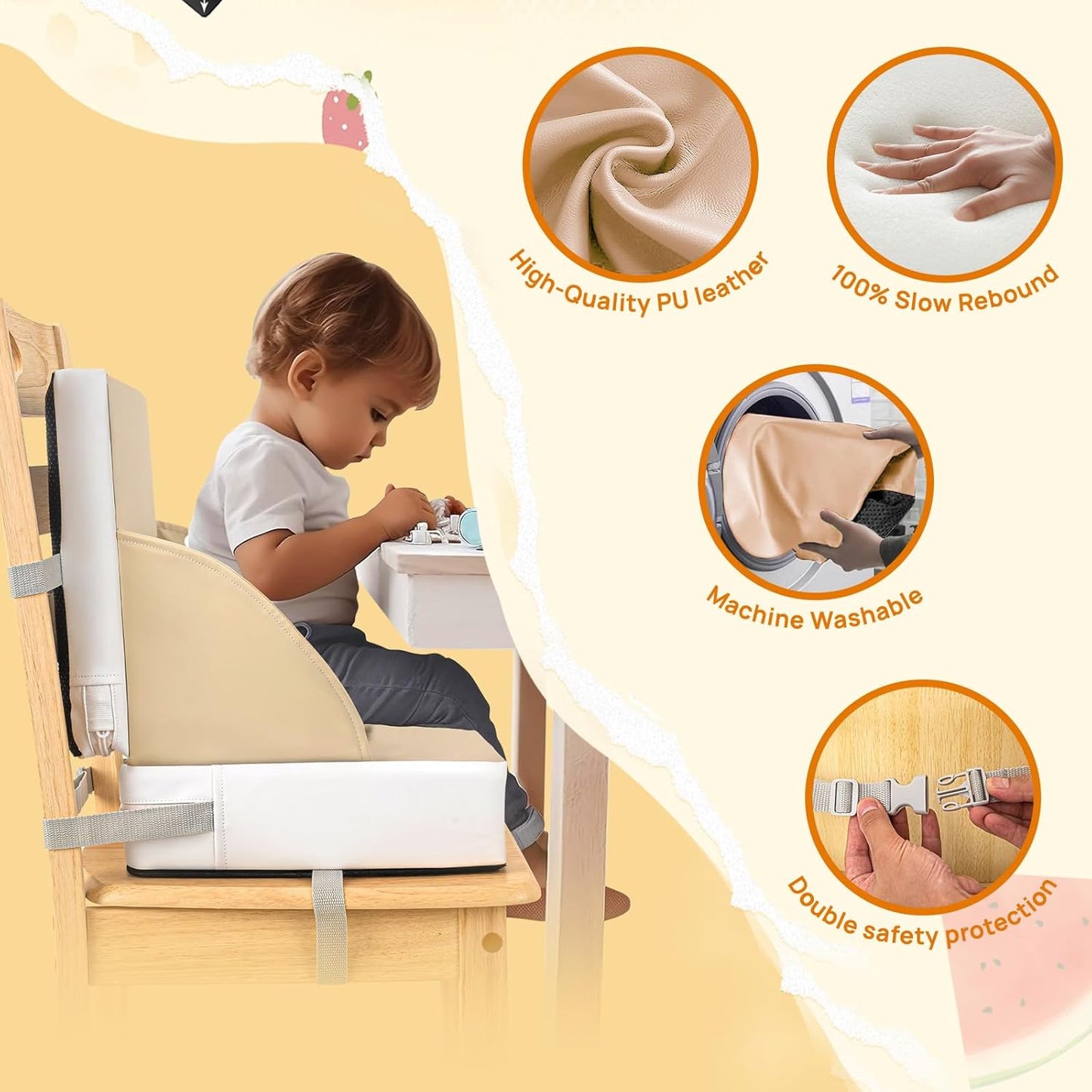 Toddler Booster Seat, Baby Booster for Dining Table, Travel Toddler Chair with Adjustable Straps, Portable Kitchen Booster for Baby, Compact Design, Easy to Clean
