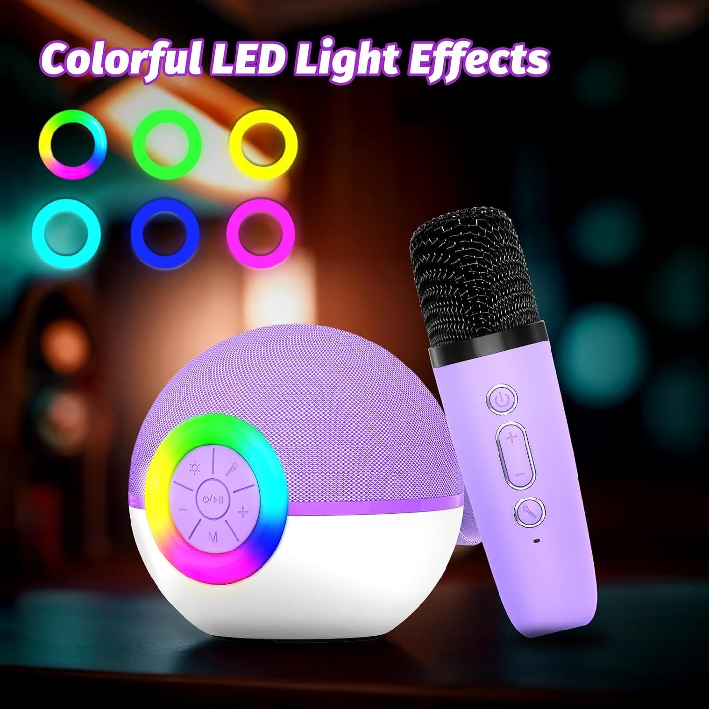 goopow Mini Karaoke Machine Speaker for Kids Adults, Portable Bluetooth Microphone Song Toys with LED Light, Best Chritmas Birthday Festival Gift for 3 4 5 6 7 8+ Year Old Girls Boys (Purple-2MIC)
