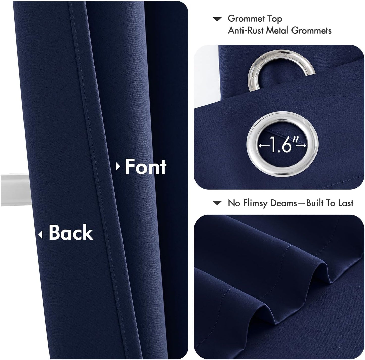 MIULEE Navy Blue Blackout Curtains for Bedroom Living Room 63 Inches Long 2 Panels, Thermal Insulated Room Darkening Drapes Solid Grommet Noise Reducing Light Blocking Window Treatments 40x63 Inch