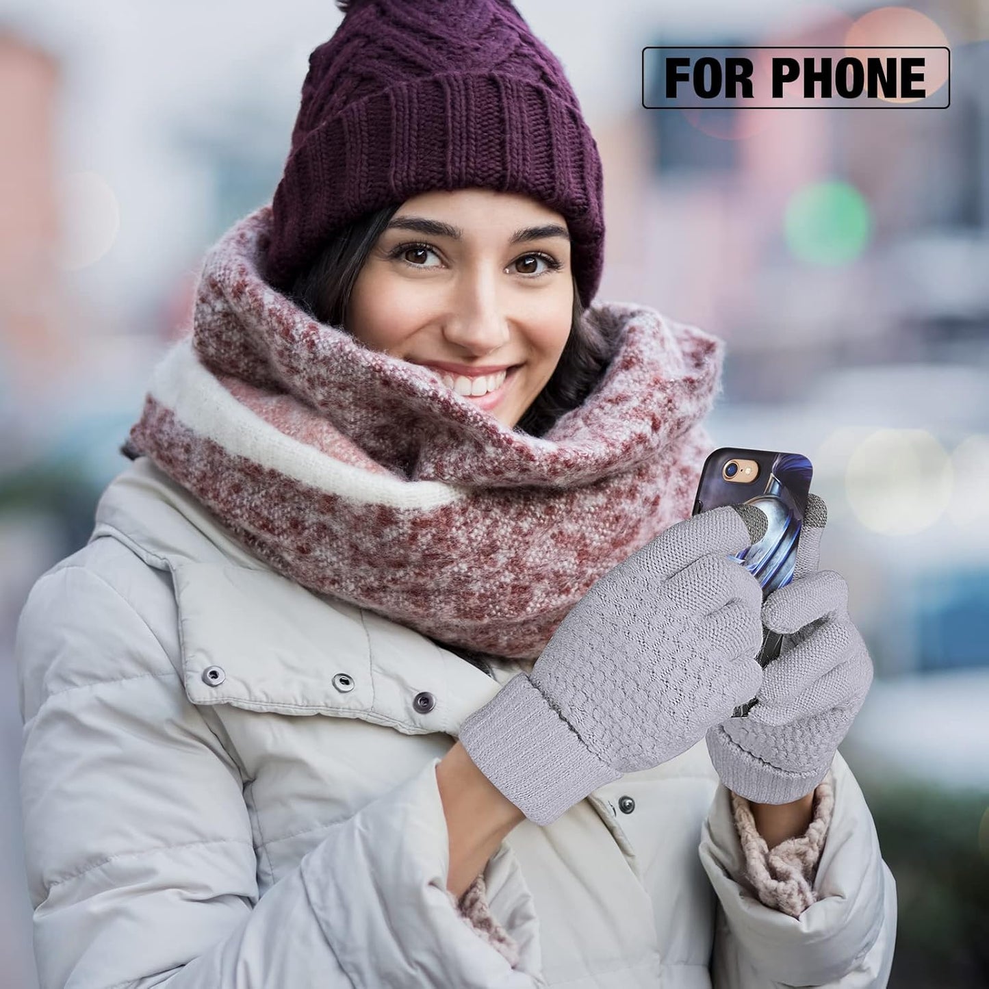 Geyoga 2 Pairs Women's Winter Touch Screen Gloves Soft Warm Fleece Lined Knit Elastic Cuff Winter Texting Gloves