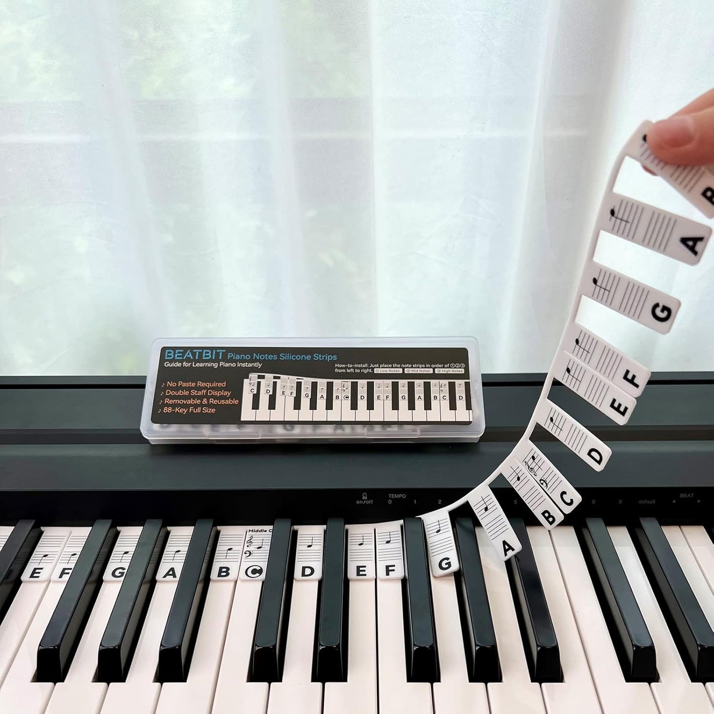 Piano Notes Guide for Beginner, Removable Piano Keyboard Note Labels for Learning, 88-Key Full Size, Made of Silicone, No Need Stickers, Reusable and Comes with Box (Classic Black）