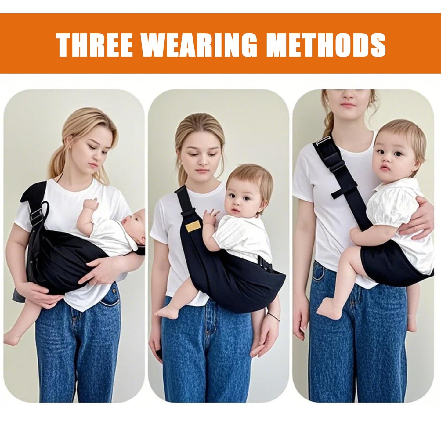 Baby Sling Carrier Toddler Carrier One Shoulder Adjustable Shoulder Strap Labor-Saving Baby Sling 10-45lbs(Grey,Cloth)